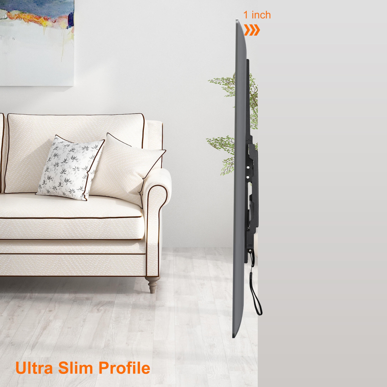 PrimeCables Support mural inclinable pour téléviseur à profil bas de 26 à 55 pouces avec cordon de traction, jusqu'à VESA 400 x 400 mm et 99 lb