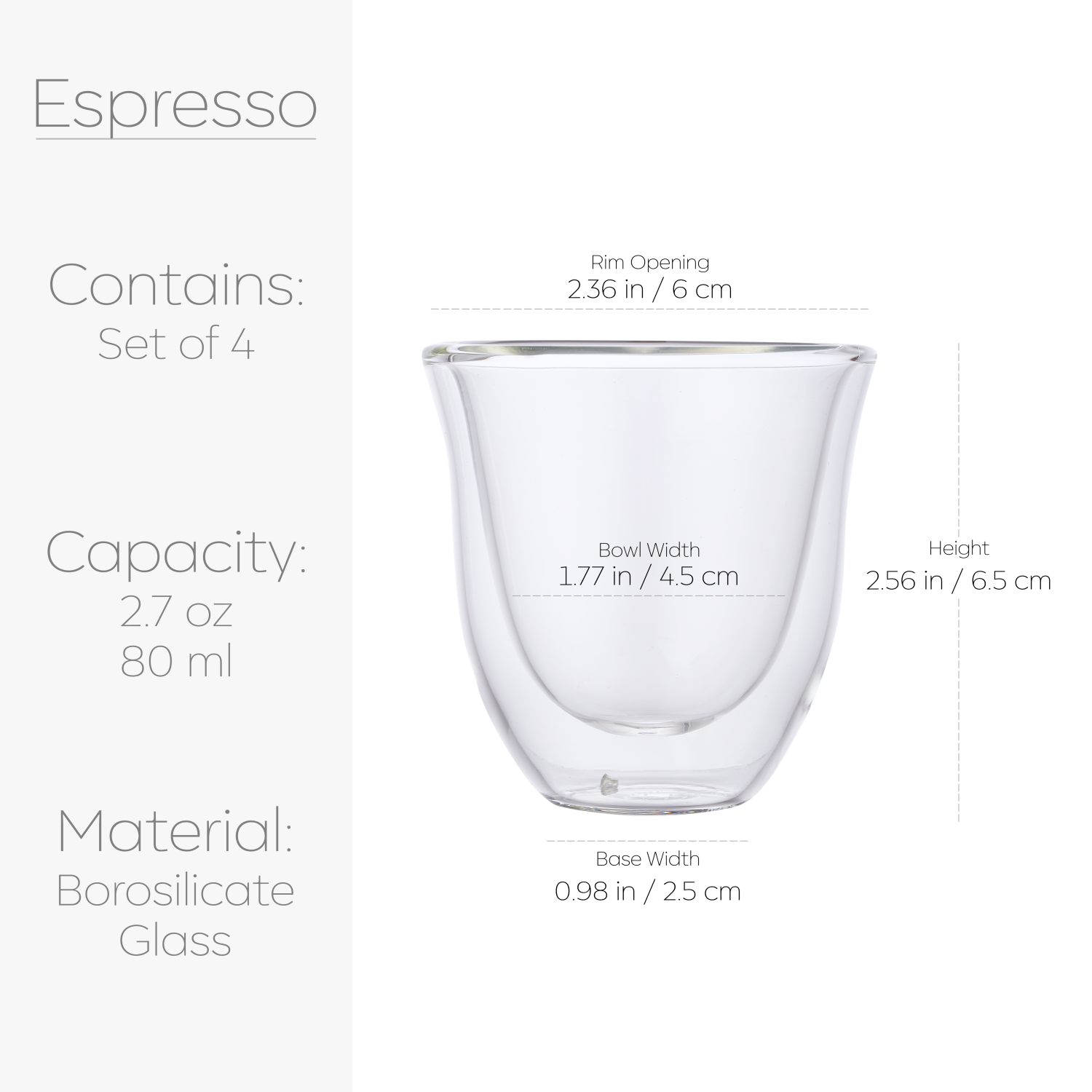 Verres à liqueur à espresso borosilicaté à double paroi Capri de Galateo - Ensemble de 4