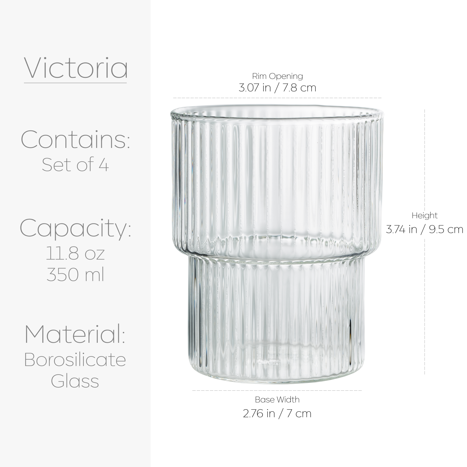 Verres à boire nervurés borosilicaté Victoria Capri de Galateo - Ensemble de 4