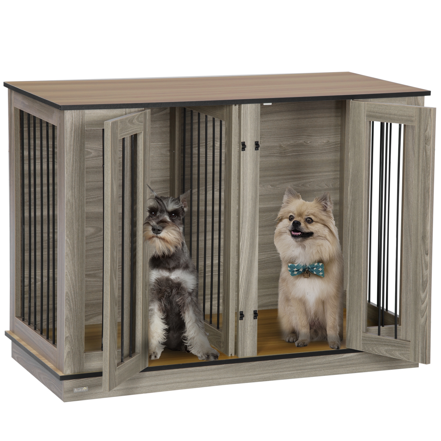 PawHut Dog Crate Furniture with Divider Panel, Dog Kennel End Table for Large Dogs, Decorative Pet House with Two Rooms Design, 47.25" x 23.5" x 34.75"