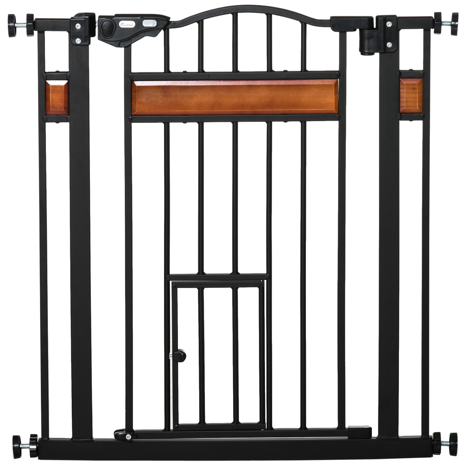 PawHut 29.1''-31.5'' Extra Wide Dog Gate with Cat Door with Stair Pressure Fit, Auto Close, Double Locking, for Doorways, Hallways, Stairs, Black
