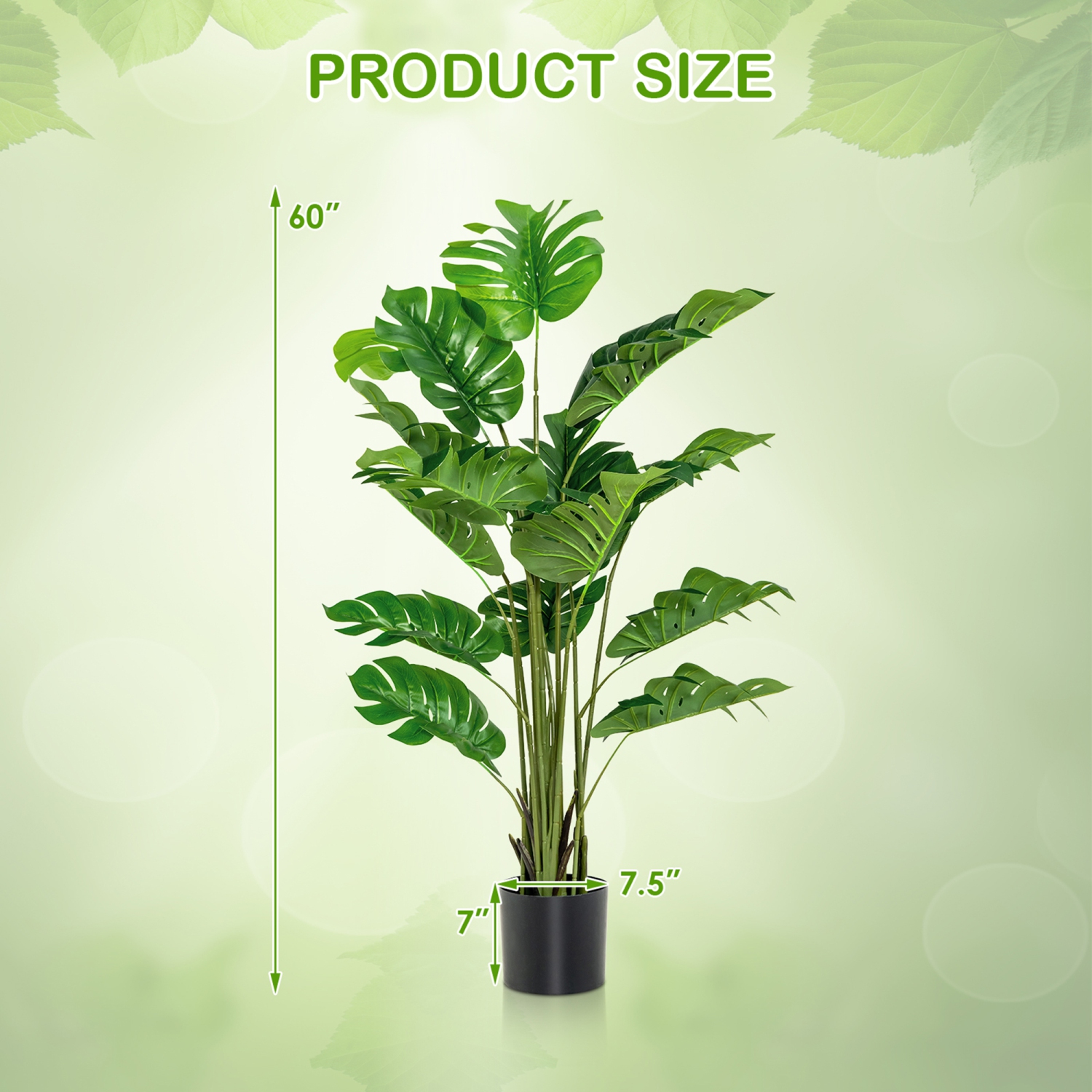 Gymax 2-Pack 5 ft Artificial Tree Potted Fake Faux Monstera Deliciosa Plant Home Office