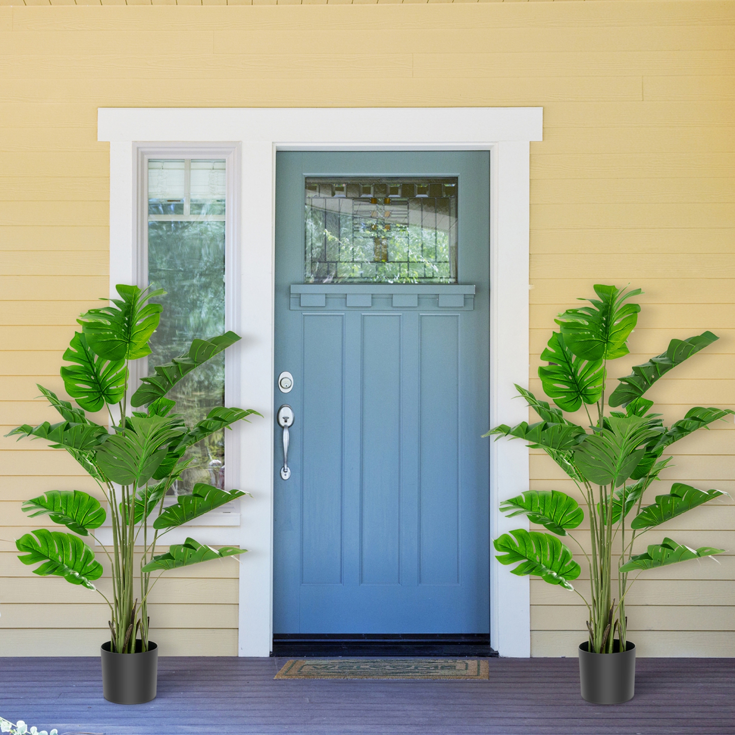 Gymax 2-Pack 5 ft Artificial Tree Potted Fake Faux Monstera Deliciosa Plant Home Office