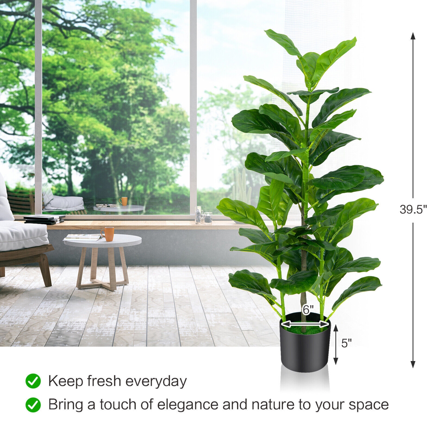 Gymax Artificial Tree 2-Pack Artificial Fiddle Leaf Fig Tree forIndoor & Outdoor