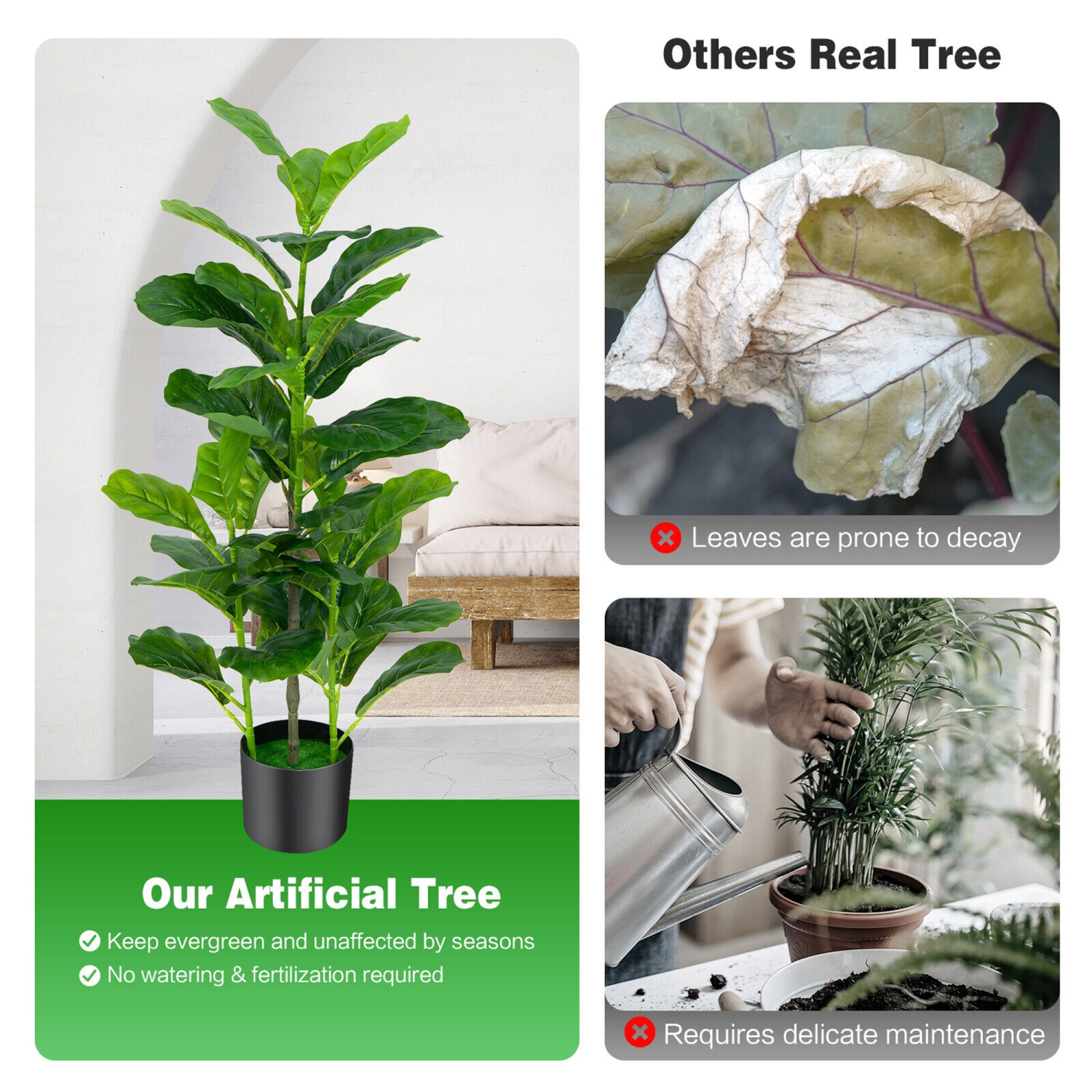 Gymax Artificial Tree 2-Pack Artificial Fiddle Leaf Fig Tree forIndoor & Outdoor