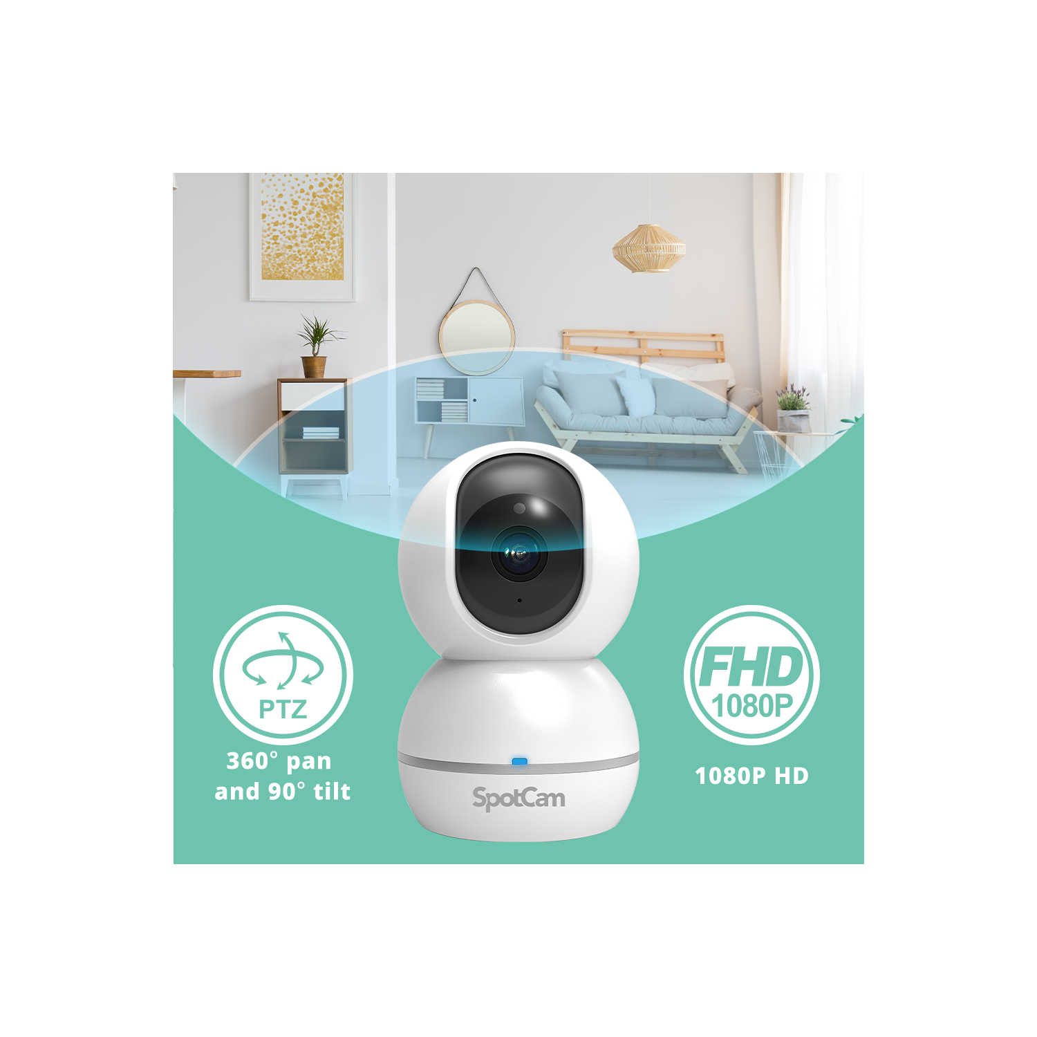 SpotCam Eva 2 Wireless Home Security Camera, 1080p, Indoor, Night Vision, Two-Way Talk, Motion & Sound Alert, Pan/Tilt, Automatic Human Tracking,