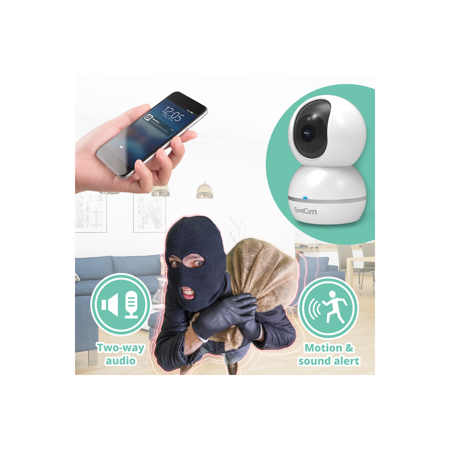 SpotCam Eva 2 Wireless Home Security Camera, 1080p, Indoor, Night Vision, Two-Way Talk, Motion & Sound Alert, Pan/Tilt, Automatic Human Tracking,