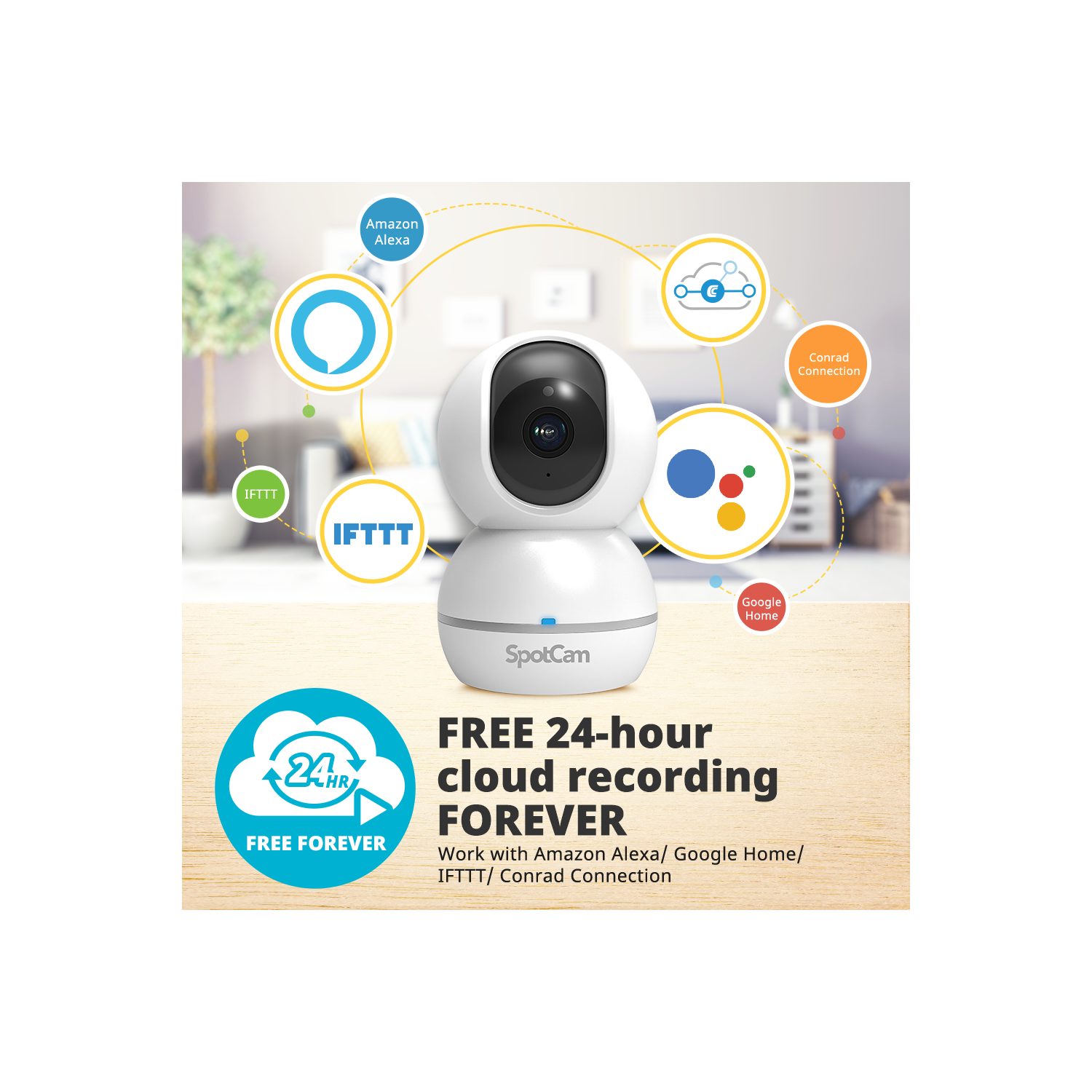 SpotCam Eva 2 Wireless Home Security Camera, 1080p, Indoor, Night Vision, Two-Way Talk, Motion & Sound Alert, Pan/Tilt, Automatic Human Tracking,