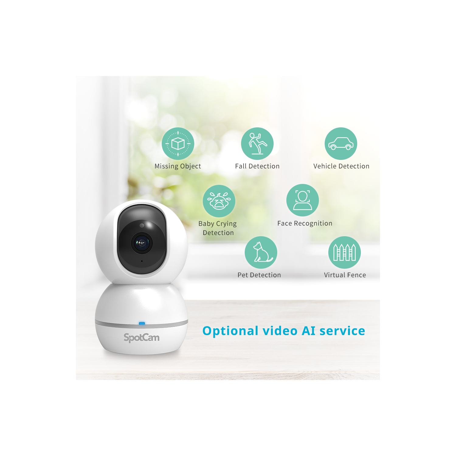 SpotCam Eva 2 Wireless Home Security Camera, 1080p, Indoor, Night Vision, Two-Way Talk, Motion & Sound Alert, Pan/Tilt, Automatic Human Tracking,