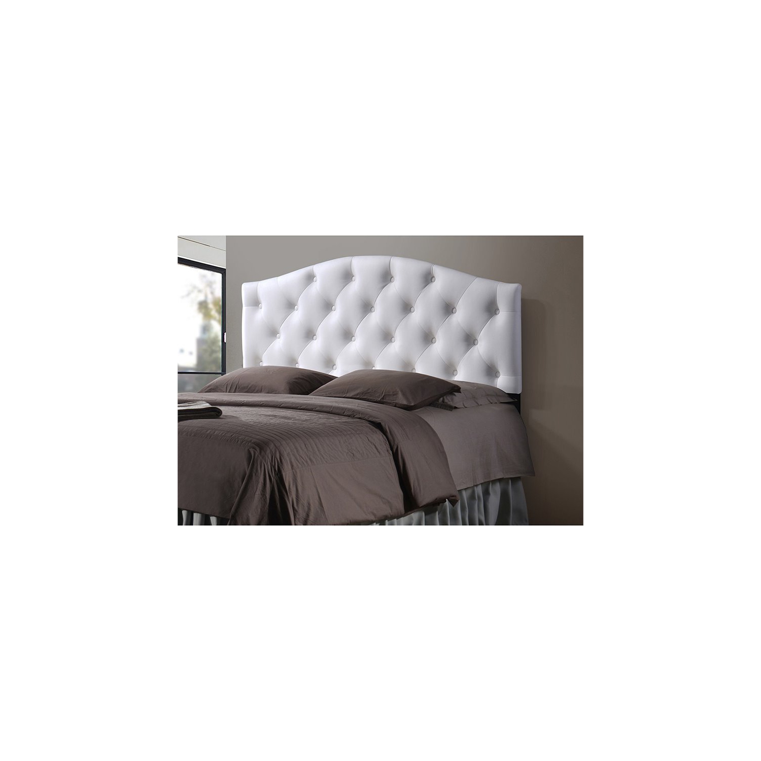 Baxton Studio Myra Faux Leather Tufted Full Panel Headboard in White