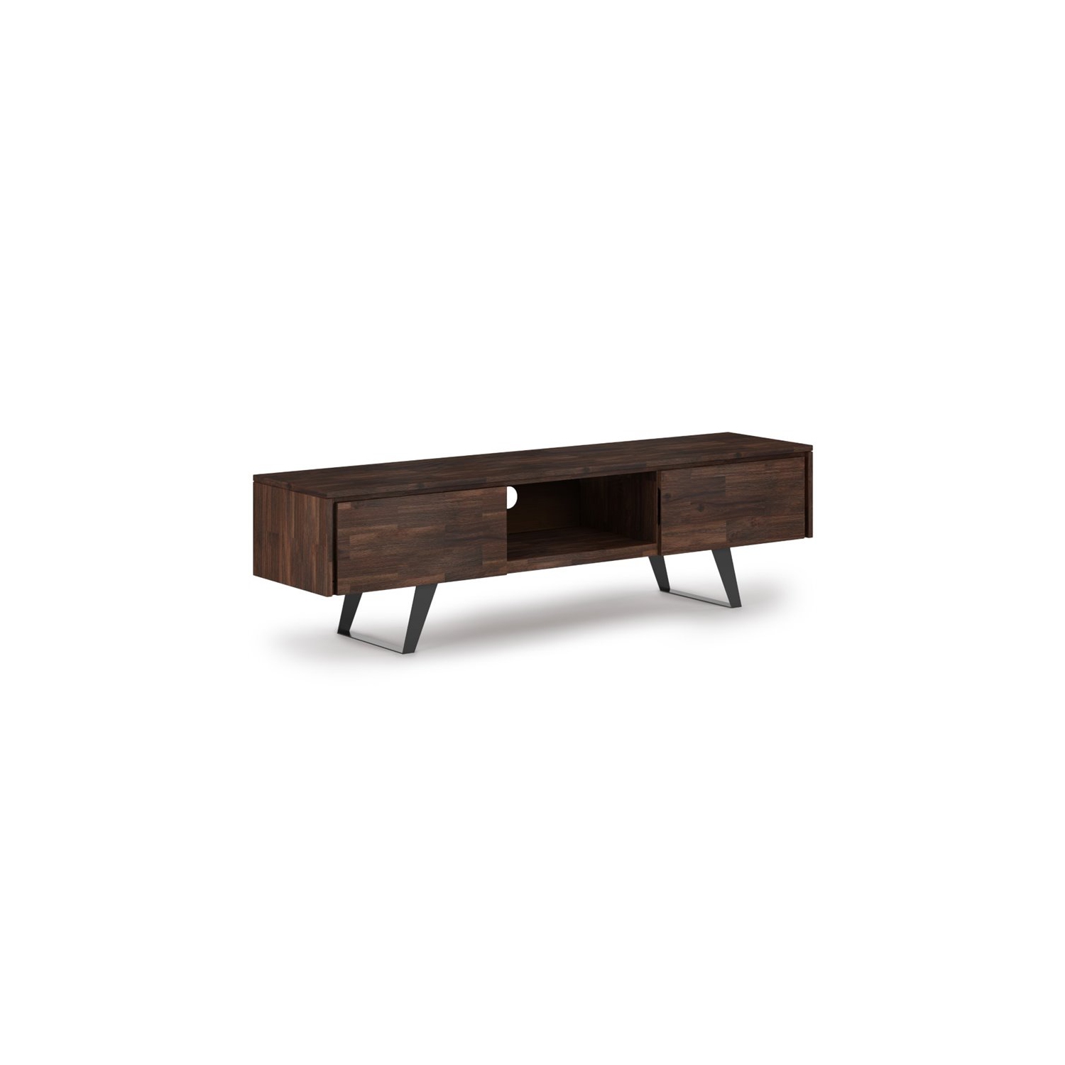 Simpli Home Lowry 72" Bois massif moderne TV Stand dans Charcoal Brown dérangé