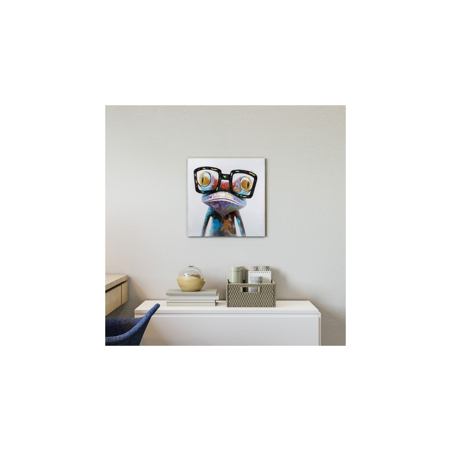 Yosemite Home Decor "Hipster Froggy II" Wood Wrapped Wall Art in Multi-Color