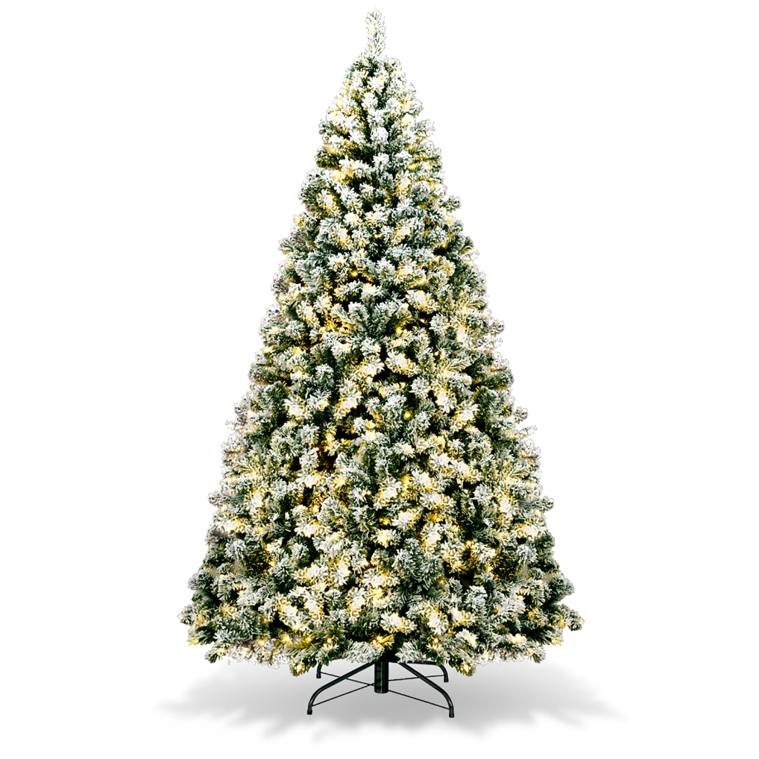 Costway 7.5Ft Pre-Lit Premium Snow Flocked Hinged Artificial Christmas Tree w/550 Lights