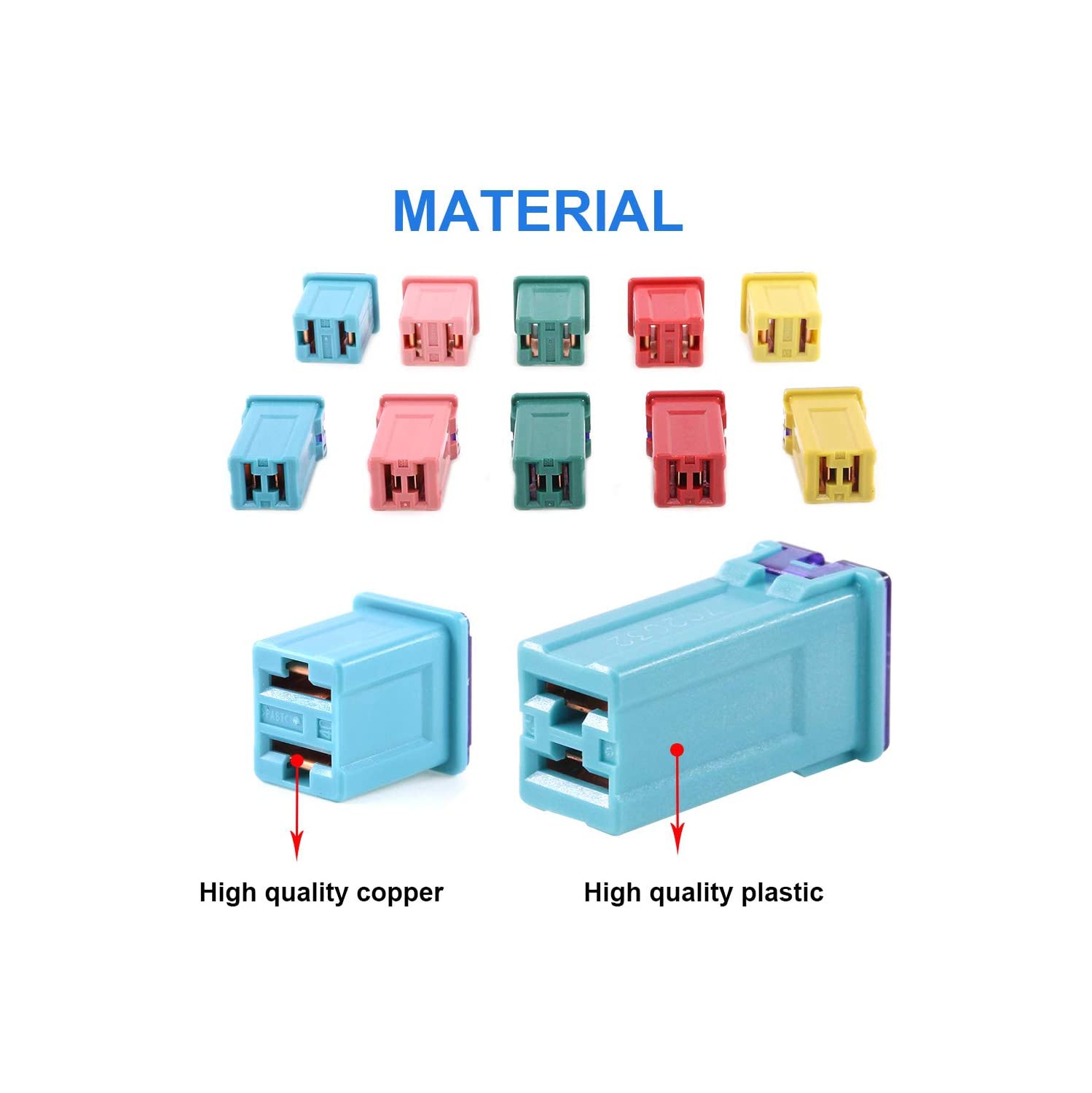 10Pcs Automotive Low and Tall/Standard Profile Box Shaped Fuse 20A 30A 40A 50A 60A Fuse Assortment Kit for Ford, Chevy/GM, Nissan, and Toyota Pickup