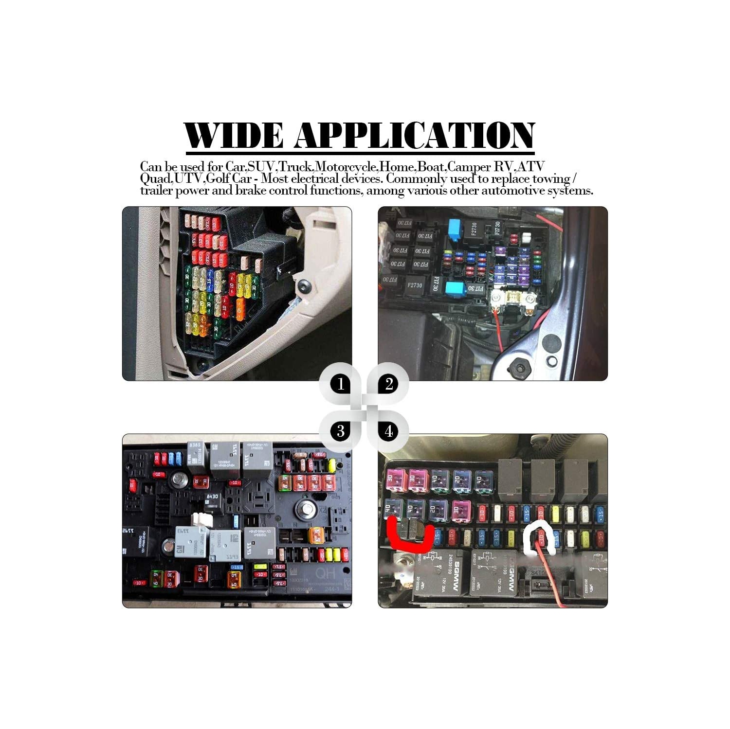 10Pcs Automotive Low and Tall/Standard Profile Box Shaped Fuse 20A 30A 40A 50A 60A Fuse Assortment Kit for Ford, Chevy/GM, Nissan, and Toyota Pickup