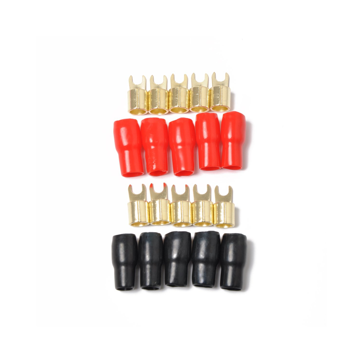 5 Pairs Copper Gold Plated 4 Gauge Strip Spade Terminal Spade Fork Adapters Connectors Plugs Crimp Barrier Spades for Speaker Wire Cable Terminal