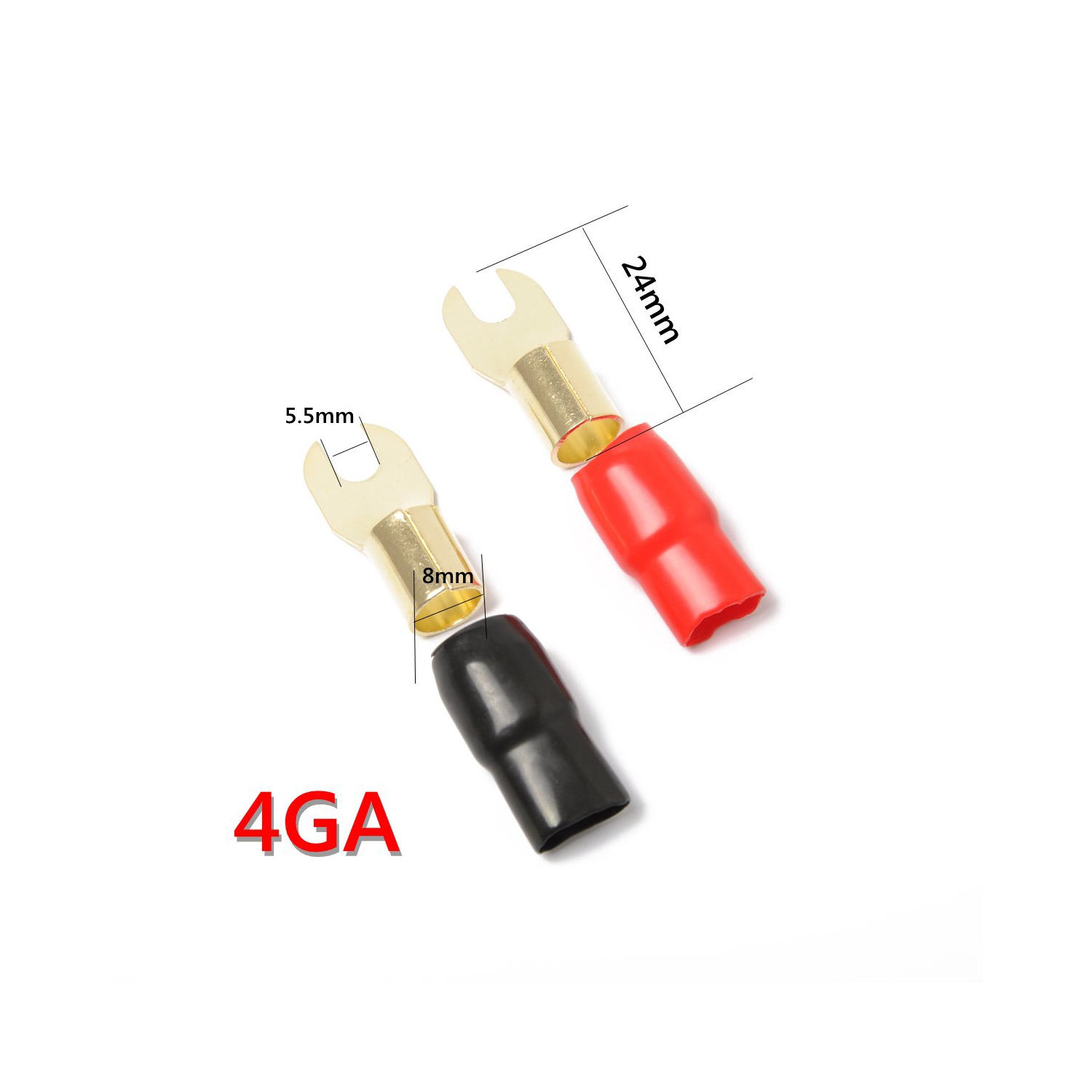 5 Pairs Copper Gold Plated 4 Gauge Strip Spade Terminal Spade Fork Adapters Connectors Plugs Crimp Barrier Spades for Speaker Wire Cable Terminal