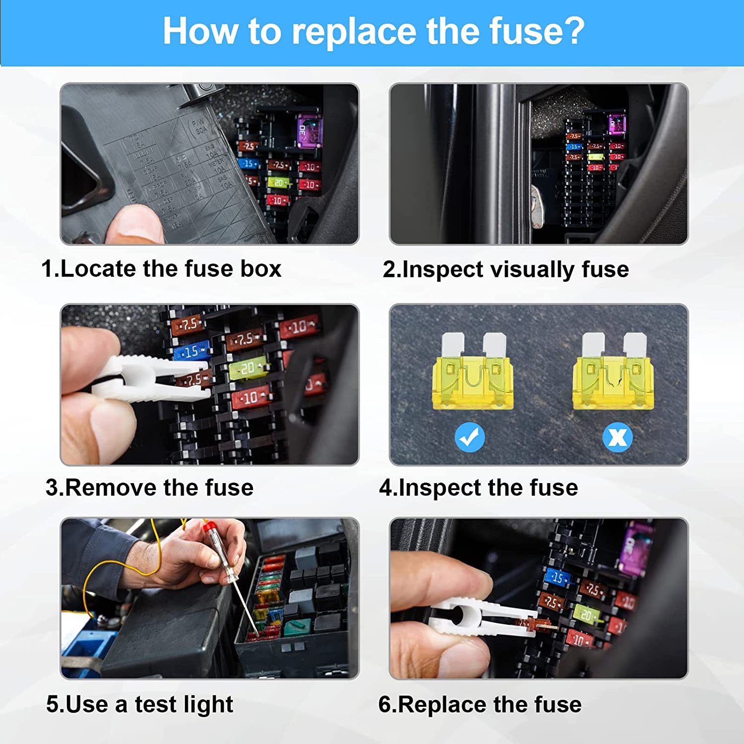 60Pcs Car Fuse Assortment Kit - Replacement for Car/RV/Truck/Motorcycle(2Amp 3A 5A 7.5A 10A 15A 20A 25A 30A 35A 40A) - 30 Mini Blade Fuses Automotive