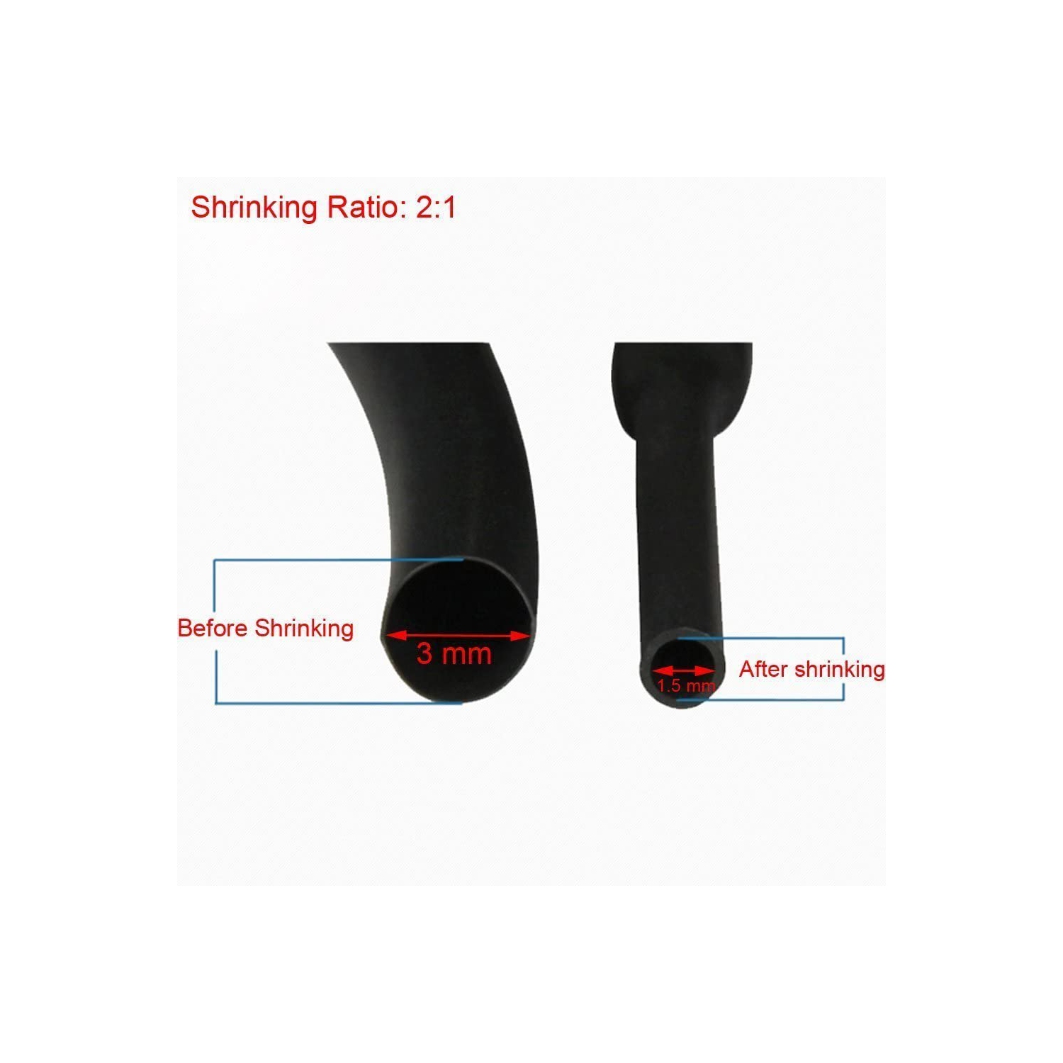 100 Feet/30 Meter 1/8inch / 3mm I.D Polyolefin 2:1 Halogen-Free Heat Shrink Tubing Kit, Electrical Connection Wrap Wire ECO Friendly Flame Retardant