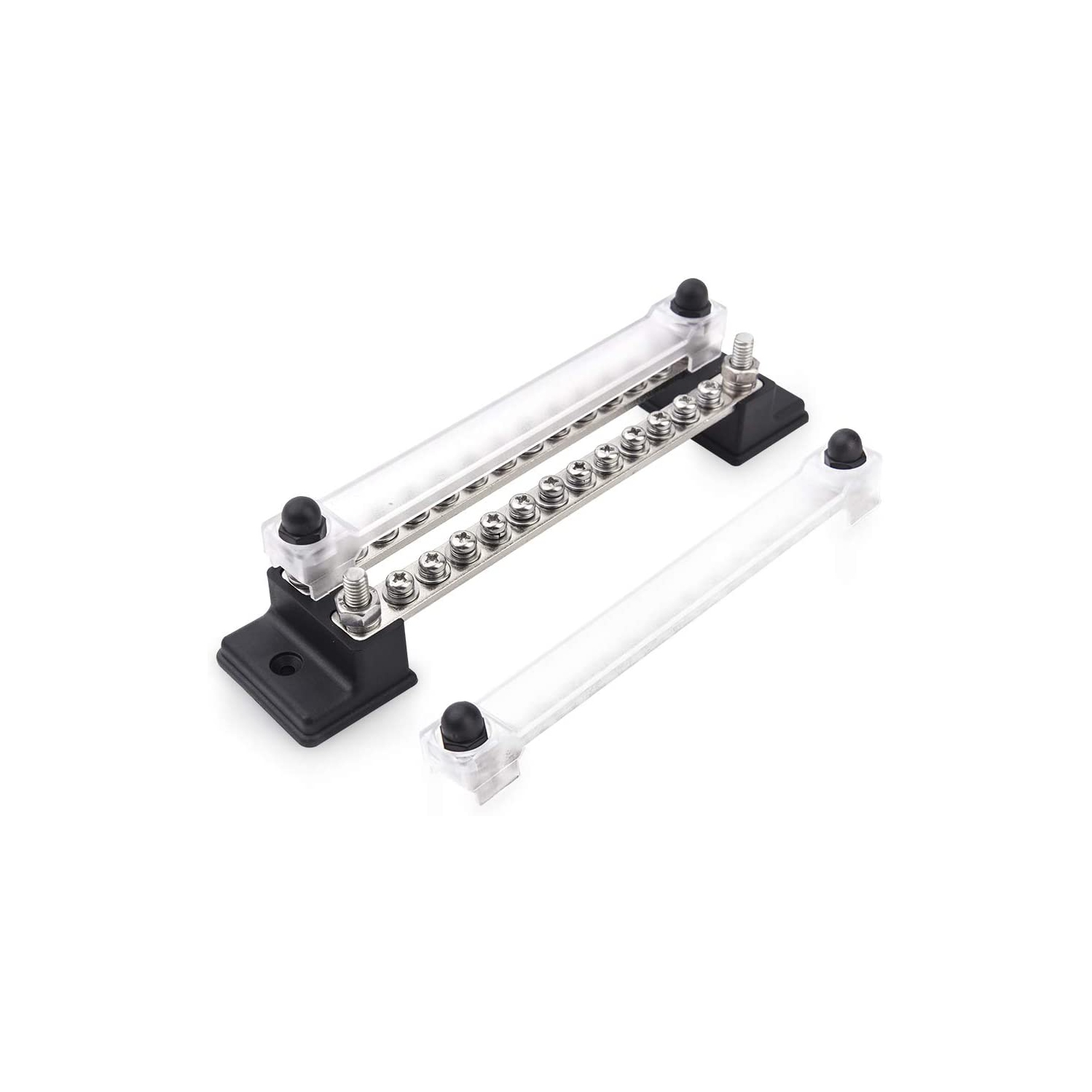 24 Terminal Dual Row 150A Bus Bar and Cover, Ground Distribution Block - Car Boat Marine Power Distribution Terminal Block with 24 Screws and 4 Studs