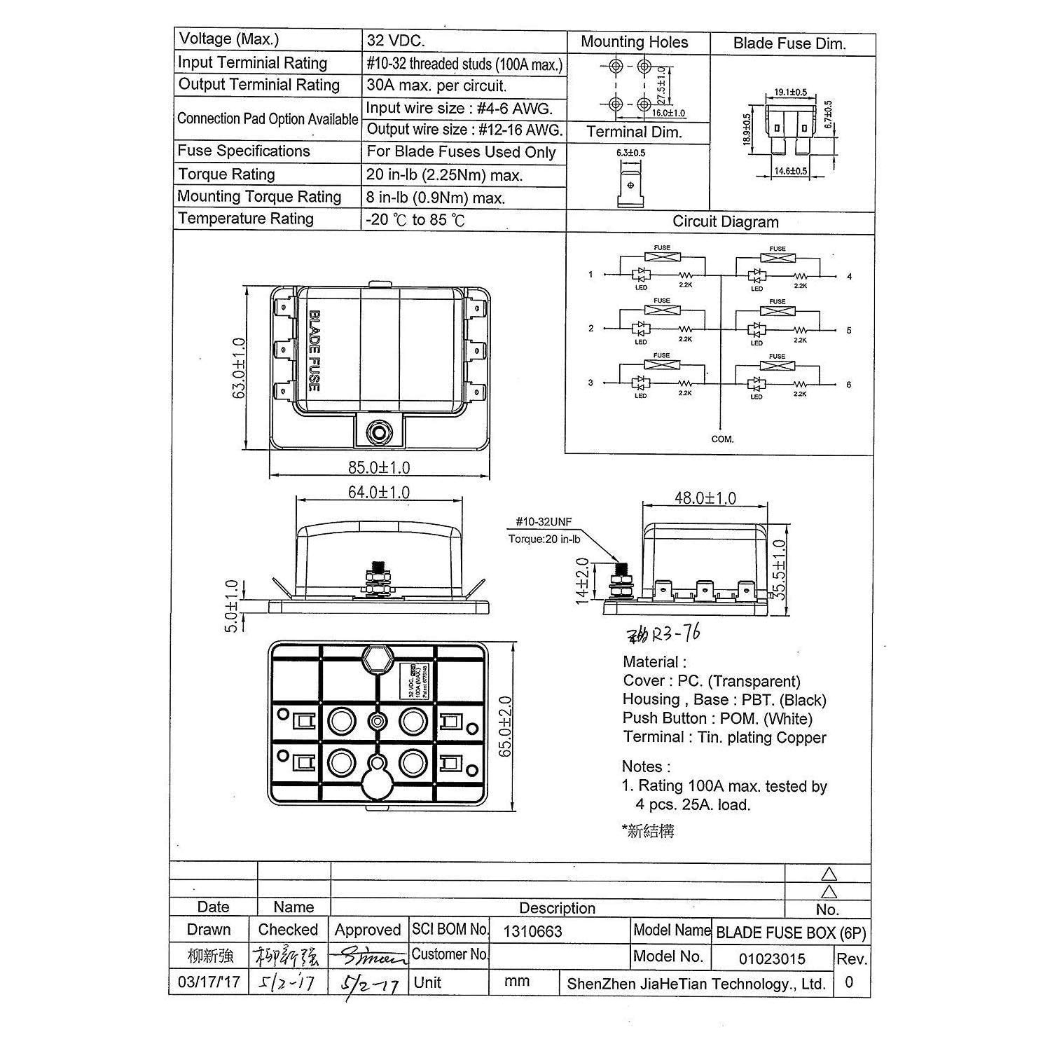 6 Way DC 12~32V Blade Fuse Box Holder Fuse Block with Fuses Cables with LED Warning Light Protection Cover for Automotive Car Boat Marine Trike with