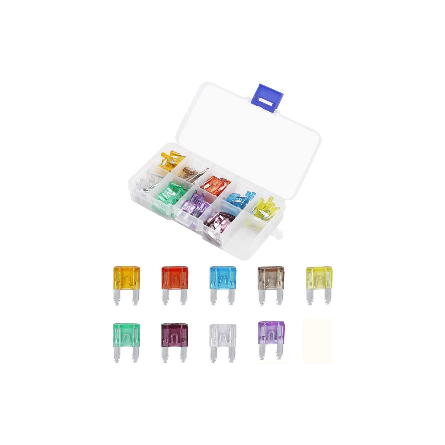 90pcs Mini Blade Fuse Assortment Auto Car Motorcycle SUV Fuses Kit 5A 7.5A 10A 15A 20A 25A 30A 35A 40A