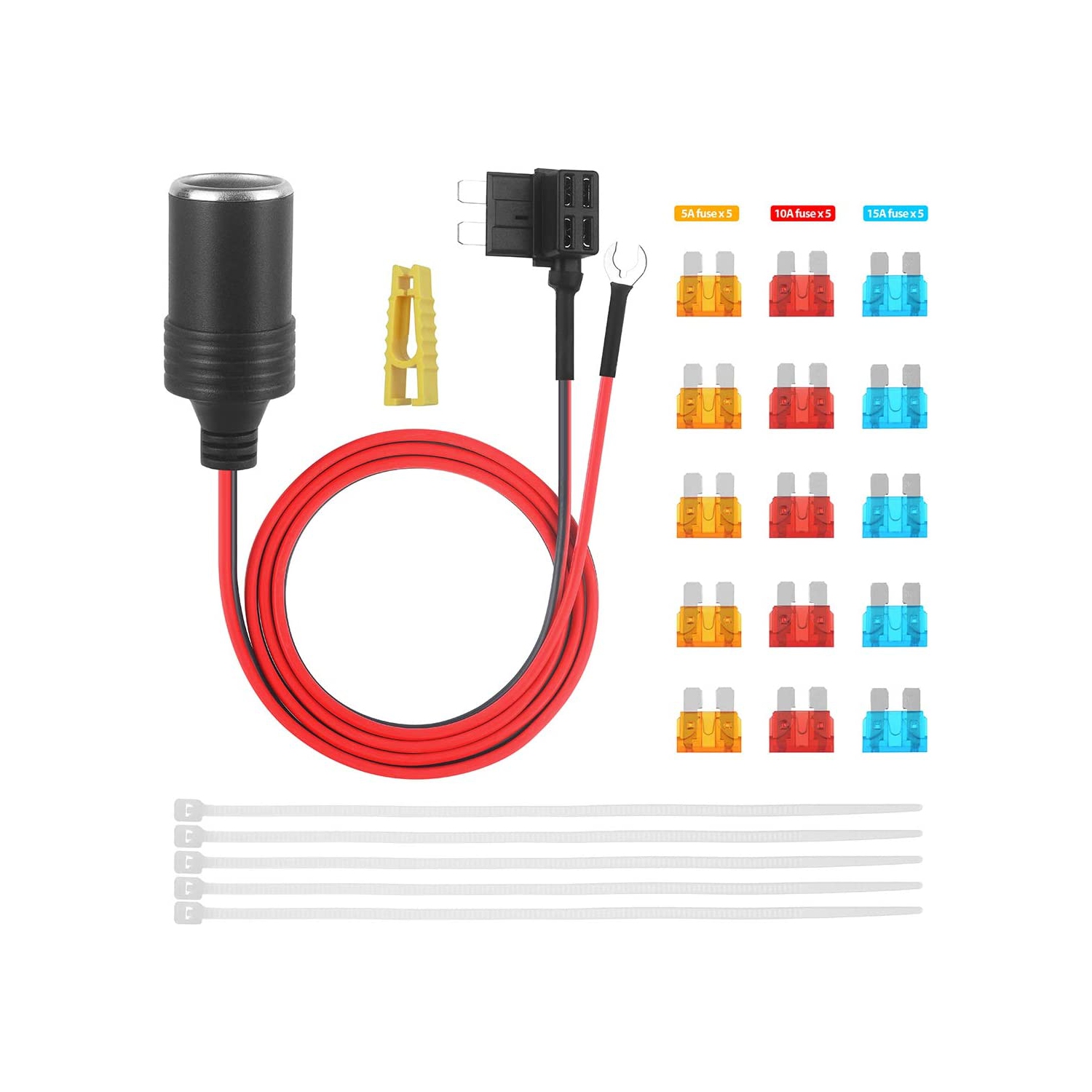 Allume-cigare de 1 m avec trousse fusibles pour allume-cigare de voiture Adaptateur de PRISE de COURANT de 1 mm avec porte-fusible de 12 V pour