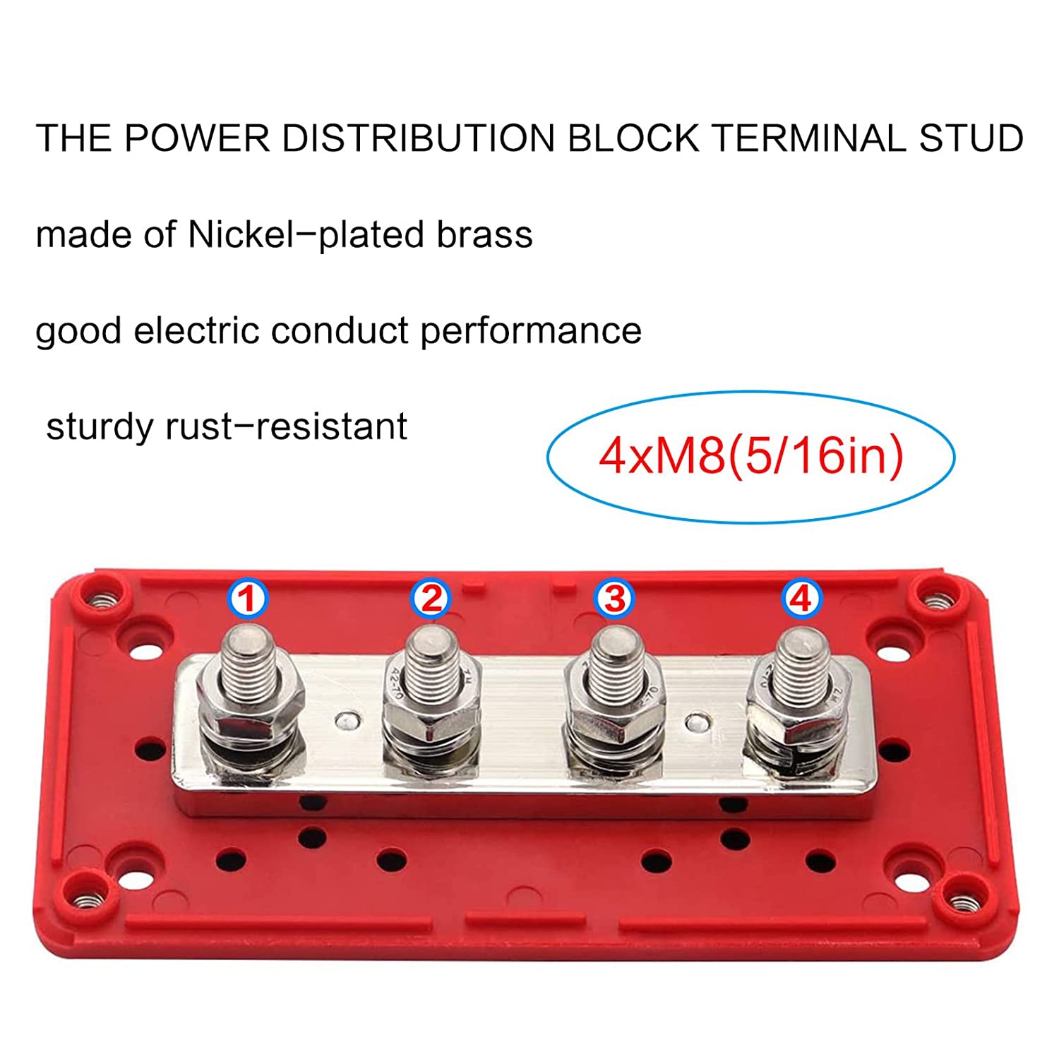 2 PCS 300A Bus Bar Box Heavy Duty Module Design Battery Power Distribution Junction Terminal Block with 4X M8(5/16') Copper Terminal Studs Marine