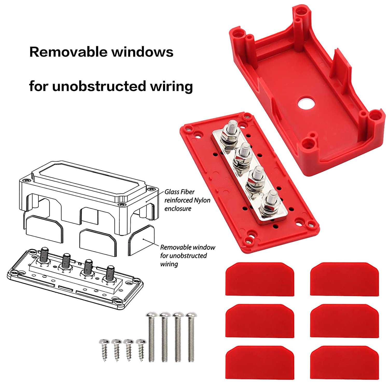 2 PCS 300A Bus Bar Box Heavy Duty Module Design Battery Power Distribution Junction Terminal Block with 4X M8(5/16') Copper Terminal Studs Marine