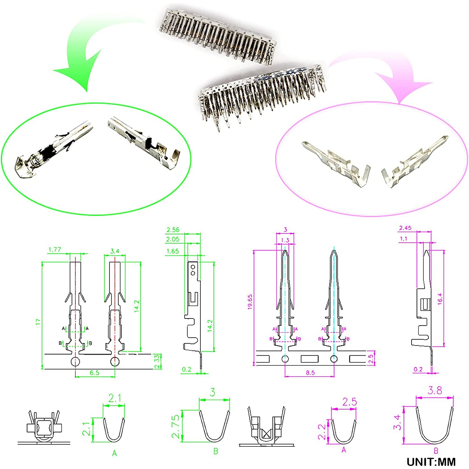 100Pairs 18-24AWG Male and Female Wire Pins Connectors for 4.2mm Pin Terminals Housing Jumper Wire Cable DIY Kit EK1963