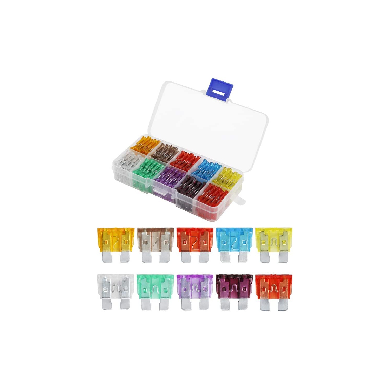 100pcs Auto Motorcycle Car Boat Truck Blade Fuse Box Assortment 5A 7.5A 10A 15A 20A 25A 30A 35A 40A 50A