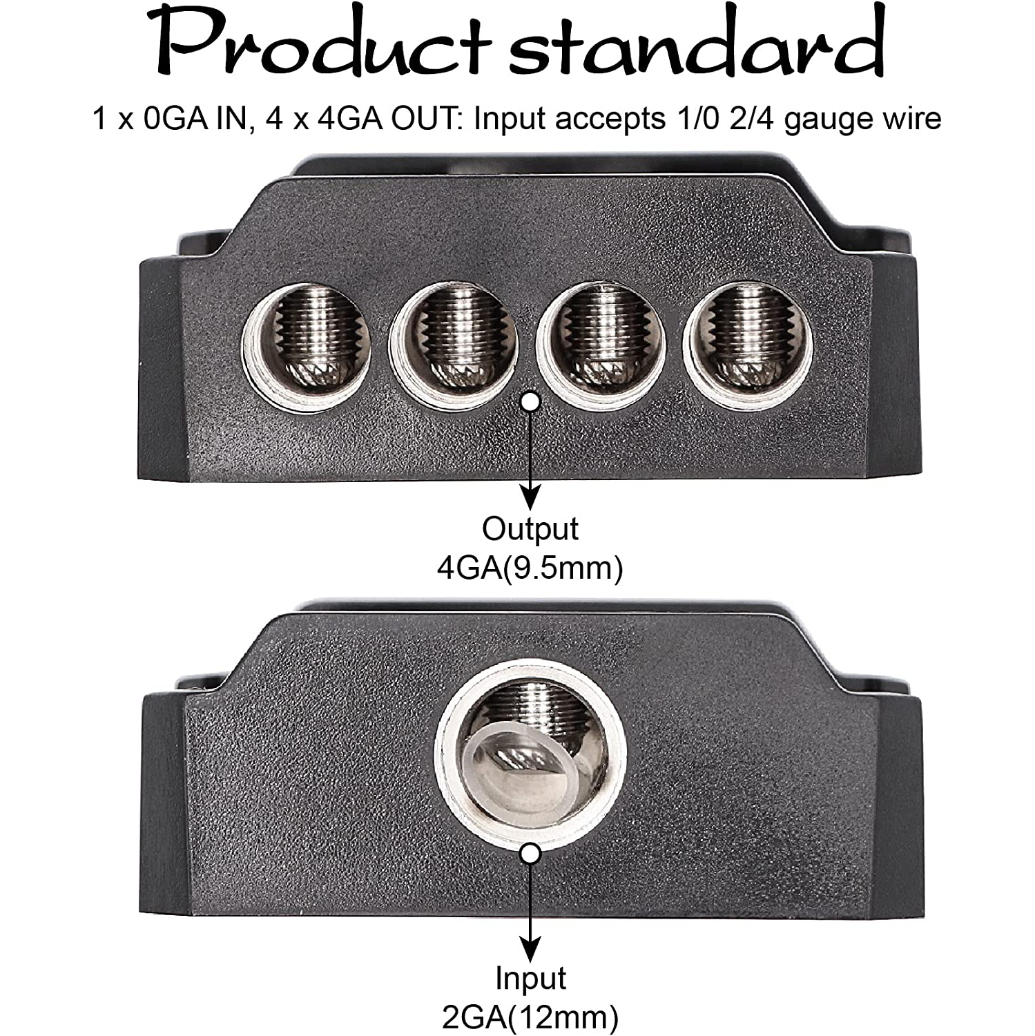 2 blocs de distribution d'alimentation TuoLauthon à 4 voies, 1 calibre 0/2/4 AWG in et 4 x 4/8/10 amplificateur de mise à la terre pour répartiteur
