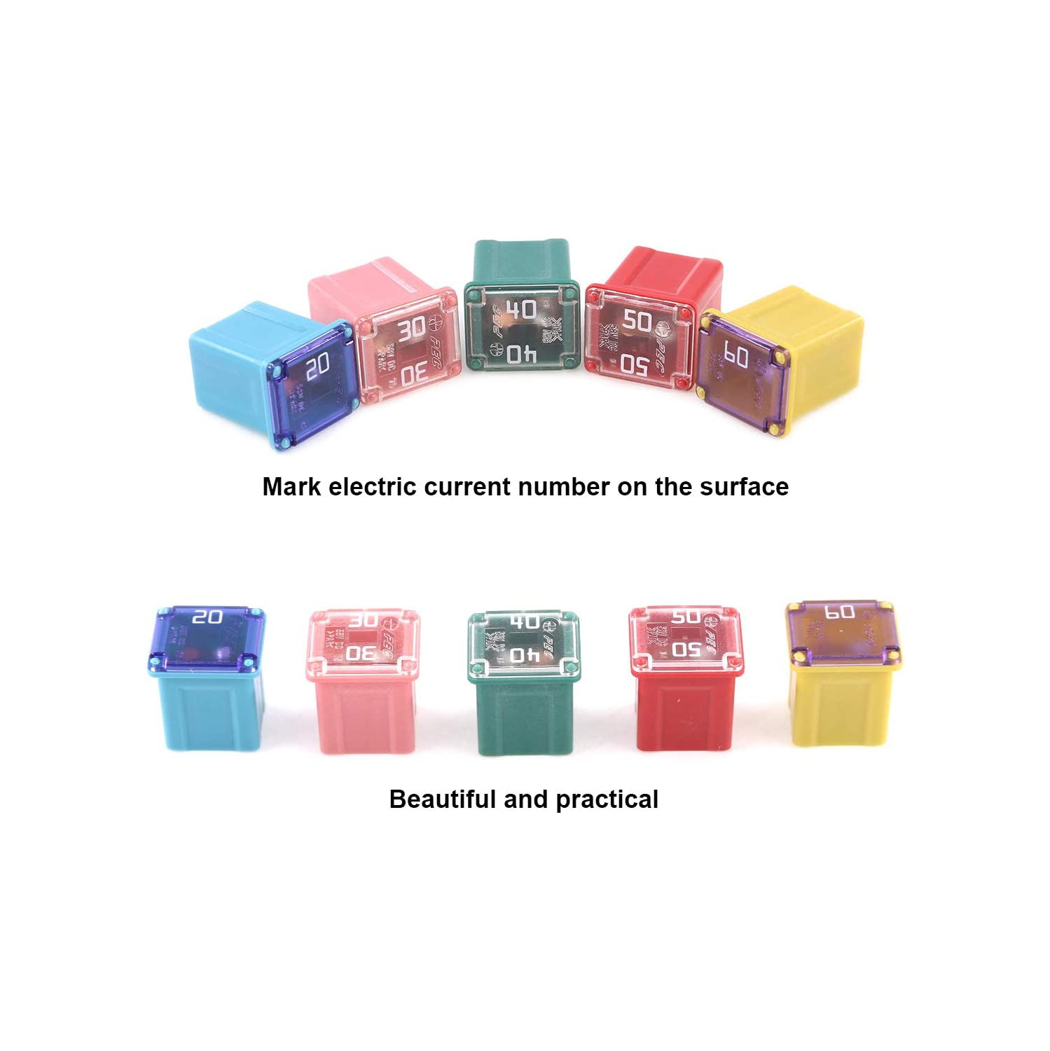 10Pcs Automotive Low Profile Box Shaped Mini Fuse 20A 30A 40A 50A 60A Fuse Assortment Kit for Ford, Chevy/GM, Nissan, and Toyota Pickup Trucks, Cars