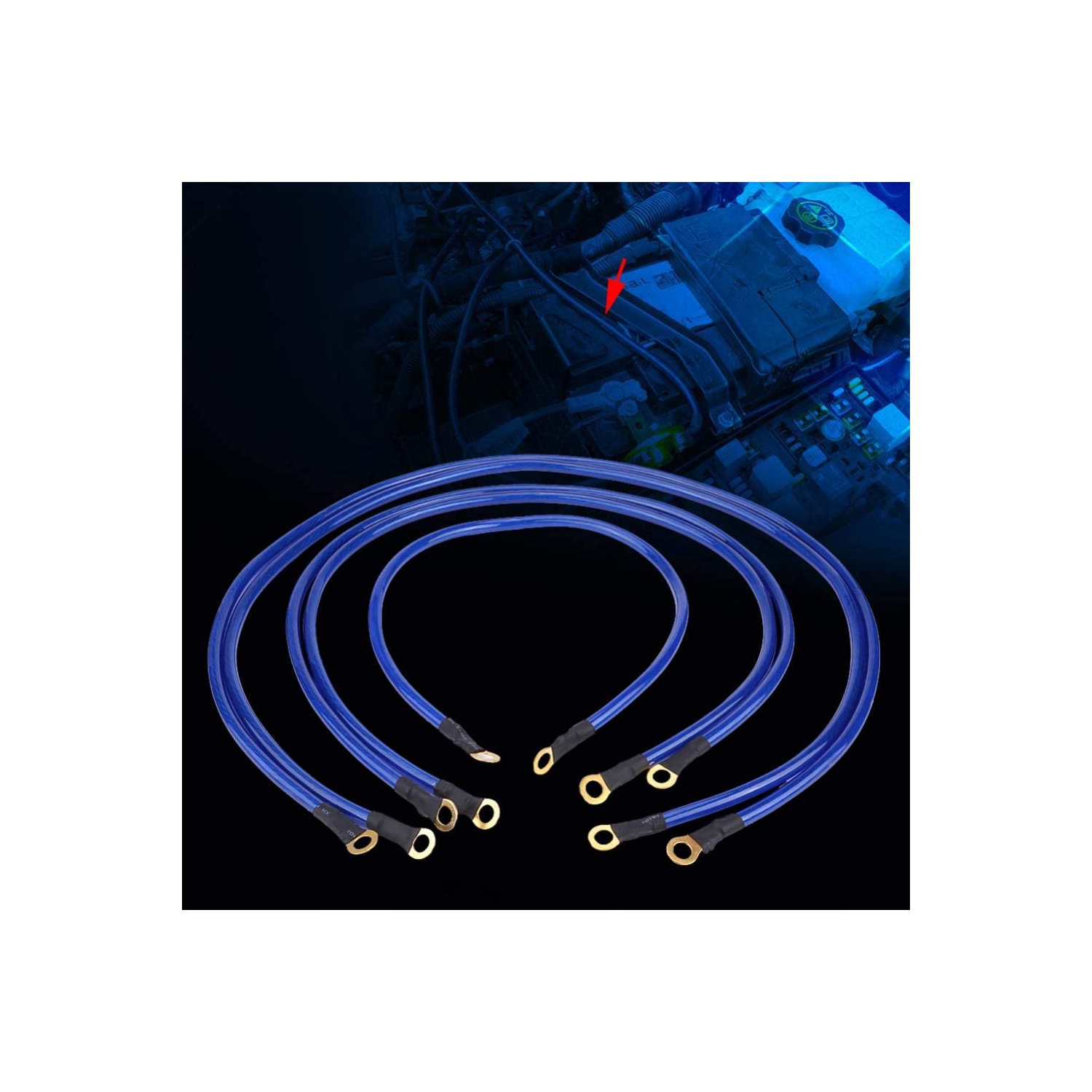 grounding kit car-Acouto Car Grounding Kit Universal 5-Point Auto Earth Cable System Ground Grounding Wire Kit