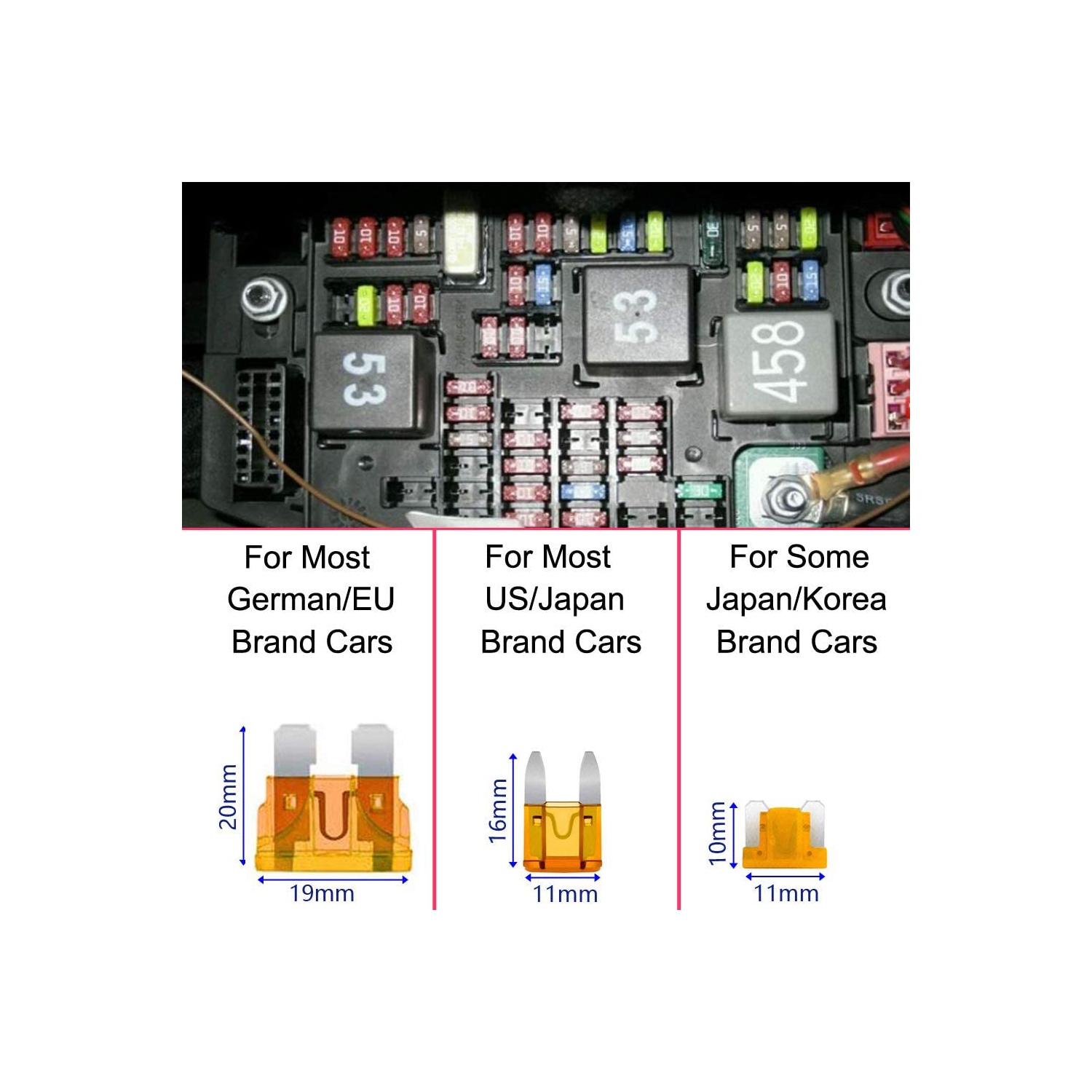 Car Fuse Set 100 pcs 12V-24V Assorted Low Profile Blade Fuse Used for Auto, Car, Truck, SUV, Home
