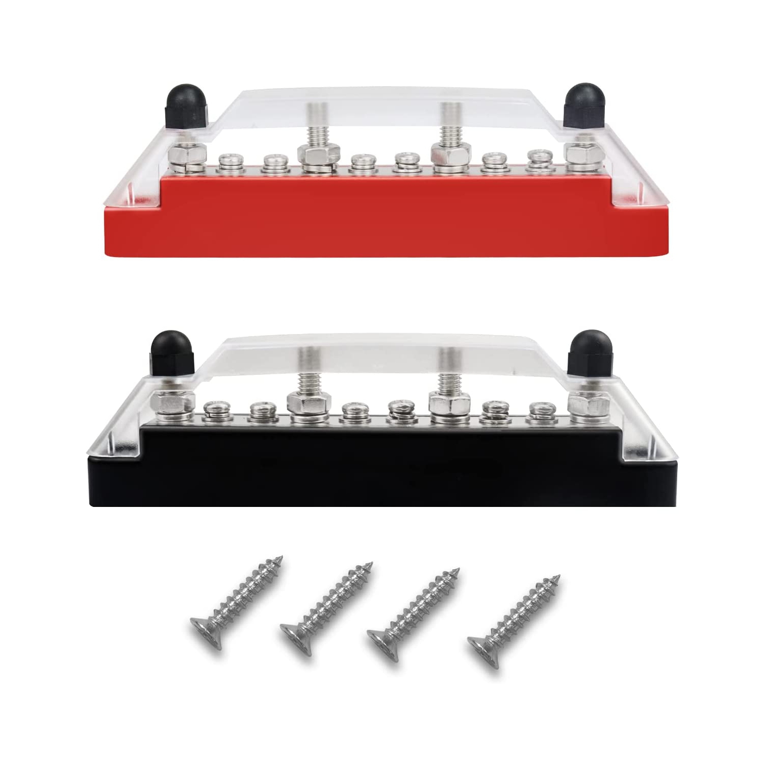 Busbar Distribution Block 4 x 1/4' Studs 6 x M4 Screw Terminal Blocks with Cover 150 Amp Rating Automotive Marine Battery Bus Bars