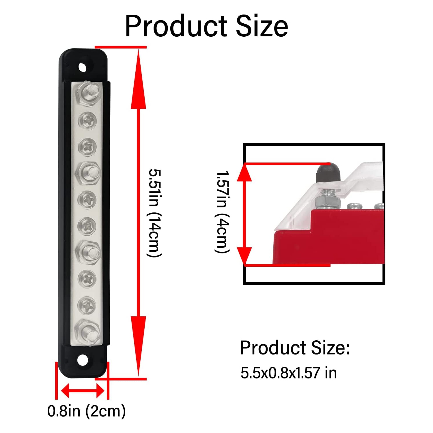 Busbar Distribution Block 4 x 1/4' Studs 6 x M4 Screw Terminal Blocks with Cover 150 Amp Rating Automotive Marine Battery Bus Bars
