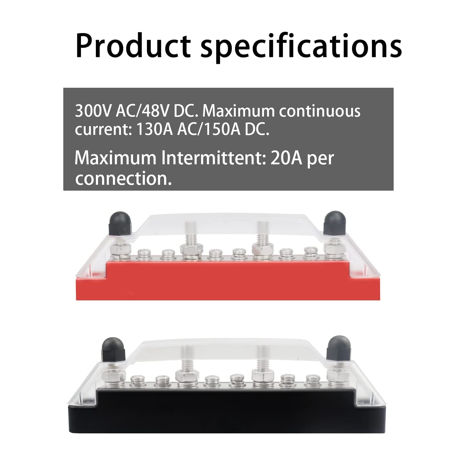 Busbar Distribution Block 4 x 1/4' Studs 6 x M4 Screw Terminal Blocks with Cover 150 Amp Rating Automotive Marine Battery Bus Bars