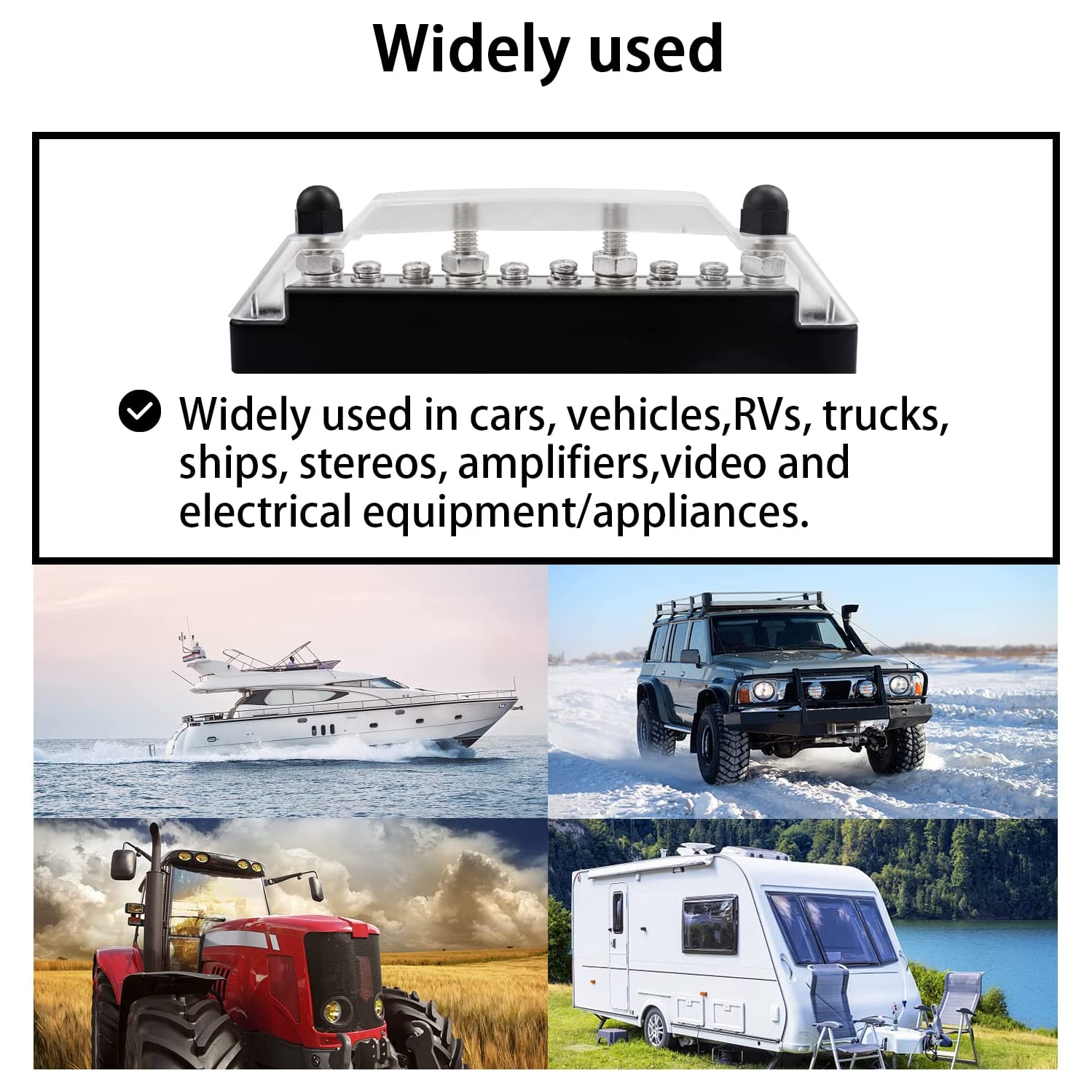 Busbar Distribution Block 4 x 1/4' Studs 6 x M4 Screw Terminal Blocks with Cover 150 Amp Rating Automotive Marine Battery Bus Bars