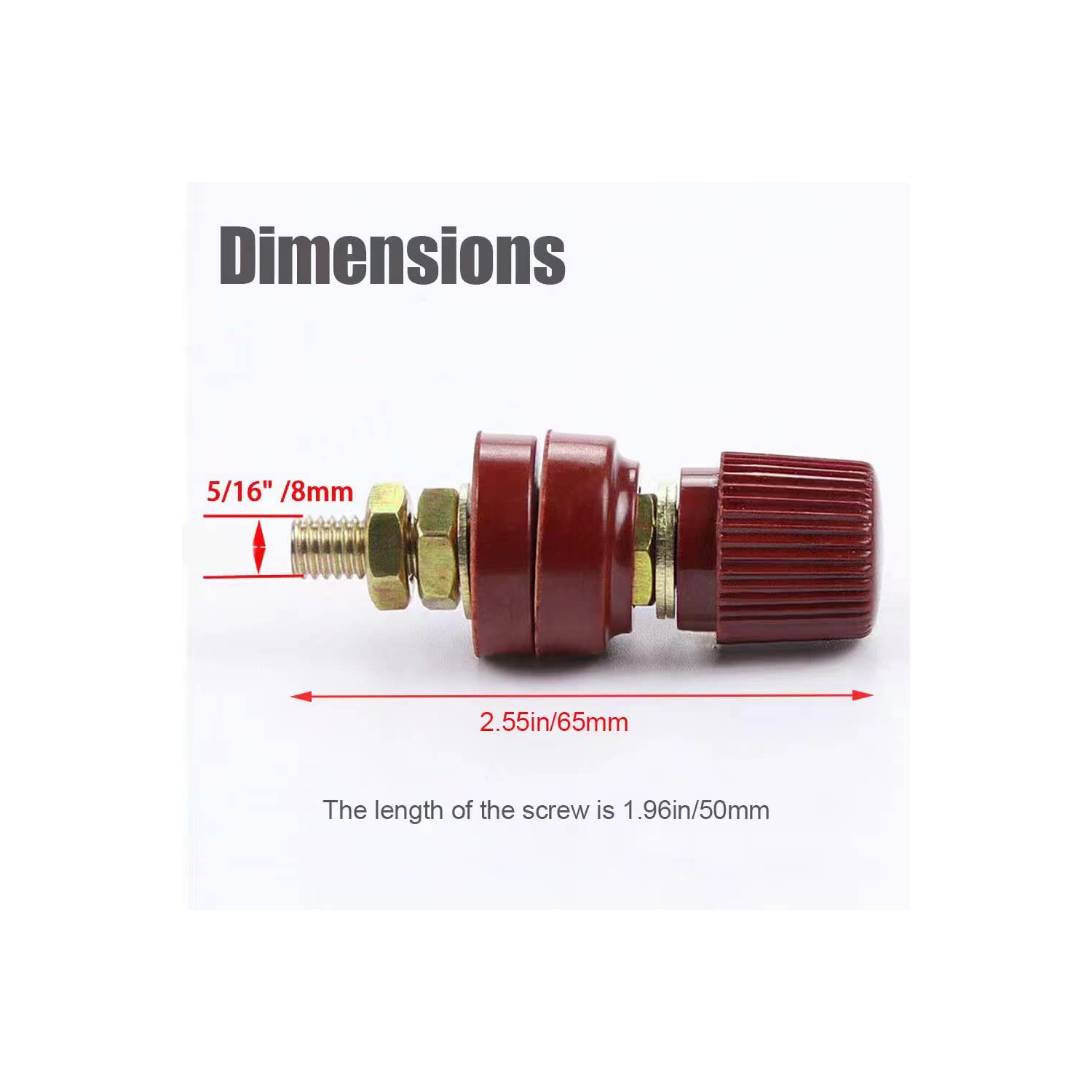 Copper Battery Terminal Stud Connector, M8 8mm Remote Battery Binding Power Junction Post Block Terminal Kit, 2 Pack
