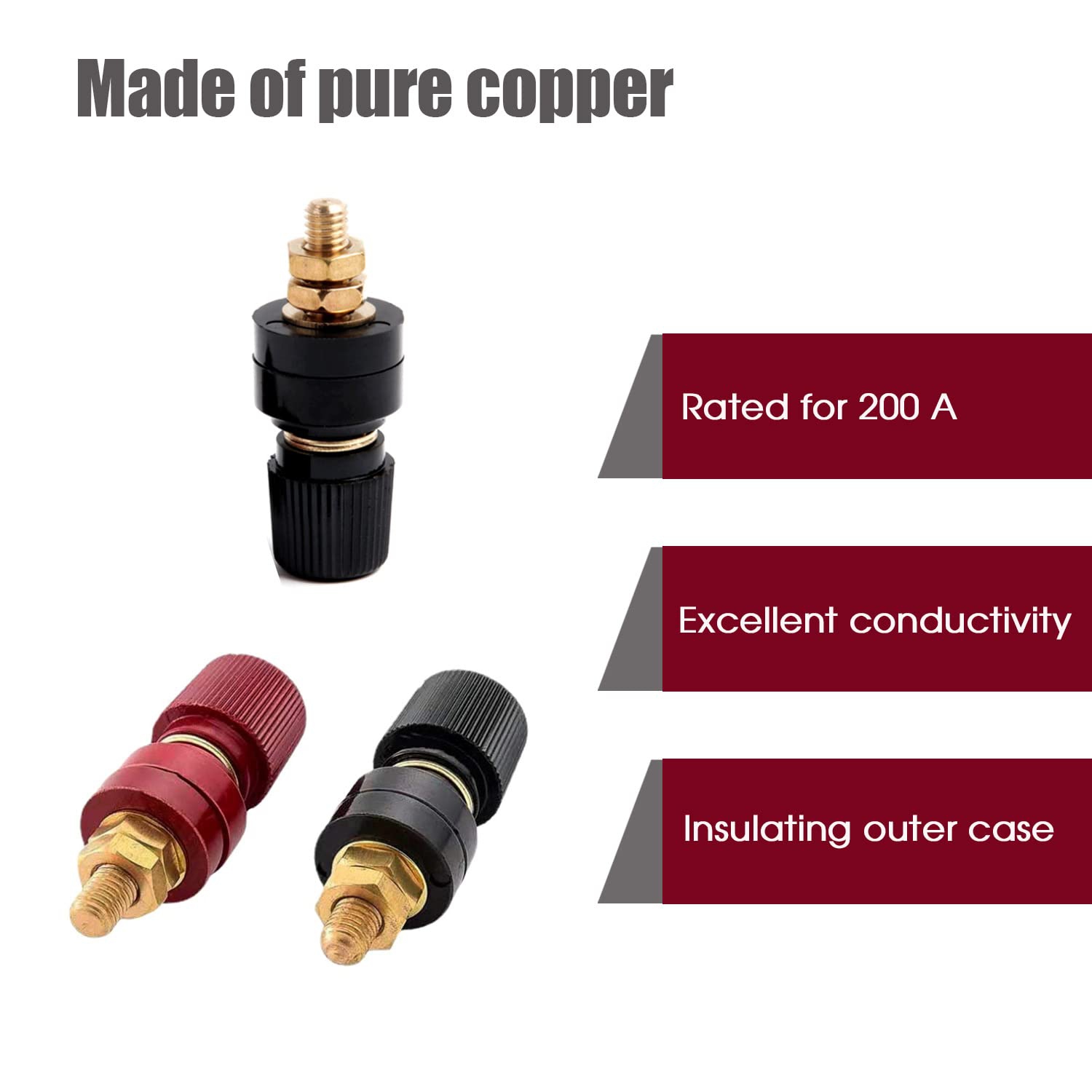 Copper Battery Terminal Stud Connector, M8 8mm Remote Battery Binding Power Junction Post Block Terminal Kit, 2 Pack