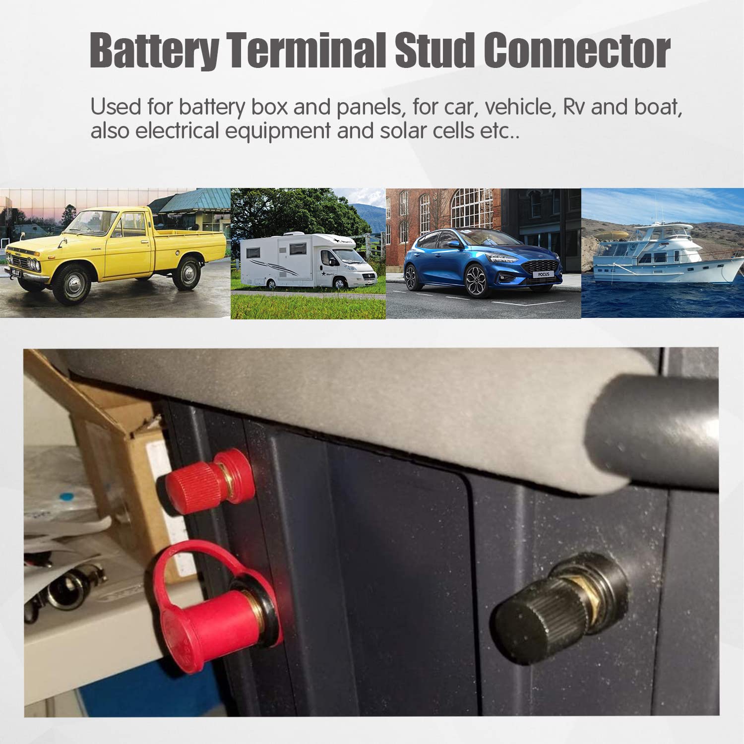 Copper Battery Terminal Stud Connector, M8 8mm Remote Battery Binding Power Junction Post Block Terminal Kit, 2 Pack