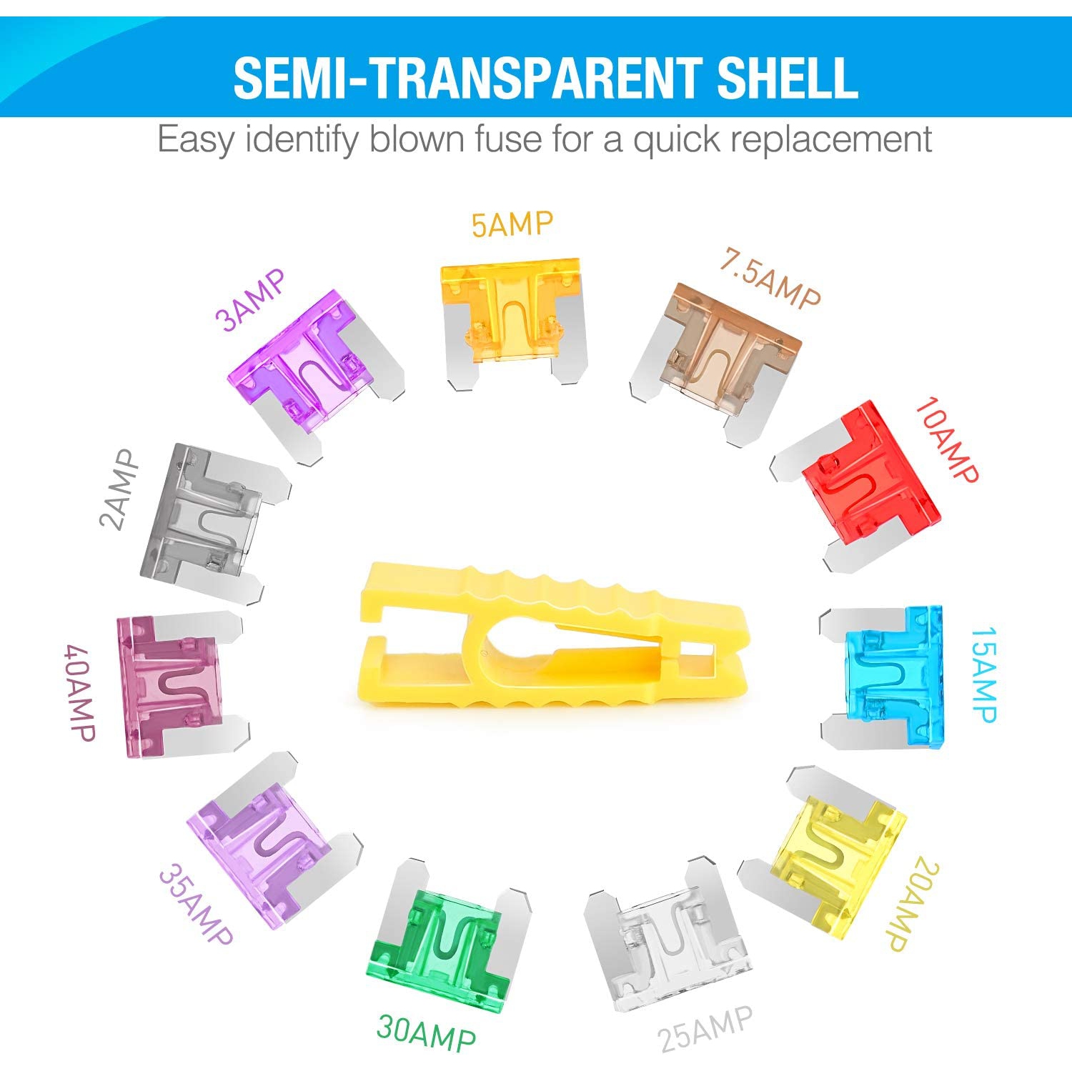 - 50014R 140pcs Low Profile Mini Blade Fuse Assortment, 2A 3A 5A 7.5A 10A 15A 20A 25A 30A 35A 40A Mini Blade Fuses for Car Boat Truck SUV Automotive