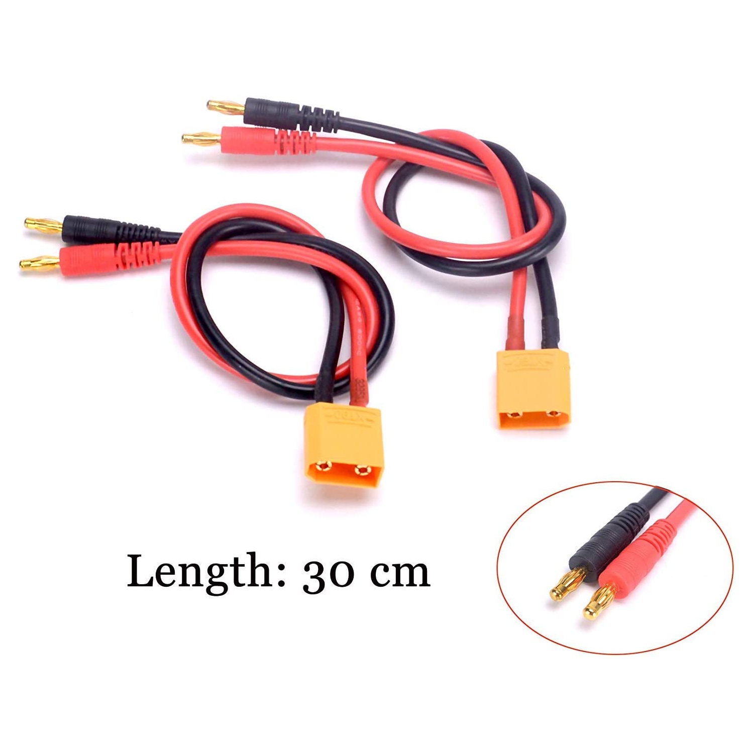 RC 2 pcs XT90 Male to 4.0mm Banana Connector with 30cm 11.8inch 14 AWG Silicone Cable Charger Wire Lipo Battery Connect Cable for FPV RC Power Supply