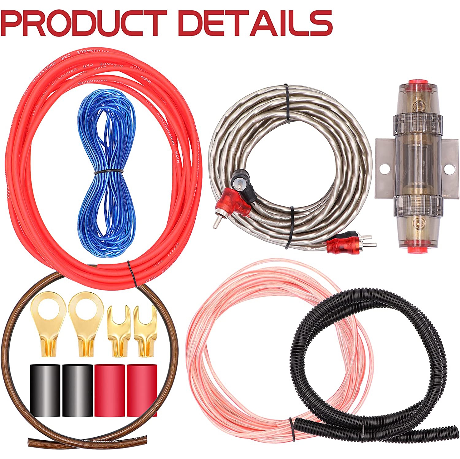 8 Gauge Audio Amplifier Installation Wiring Systems KIT,Make Connections and Brings Power to Your Radio, Subwoofers and Speakers