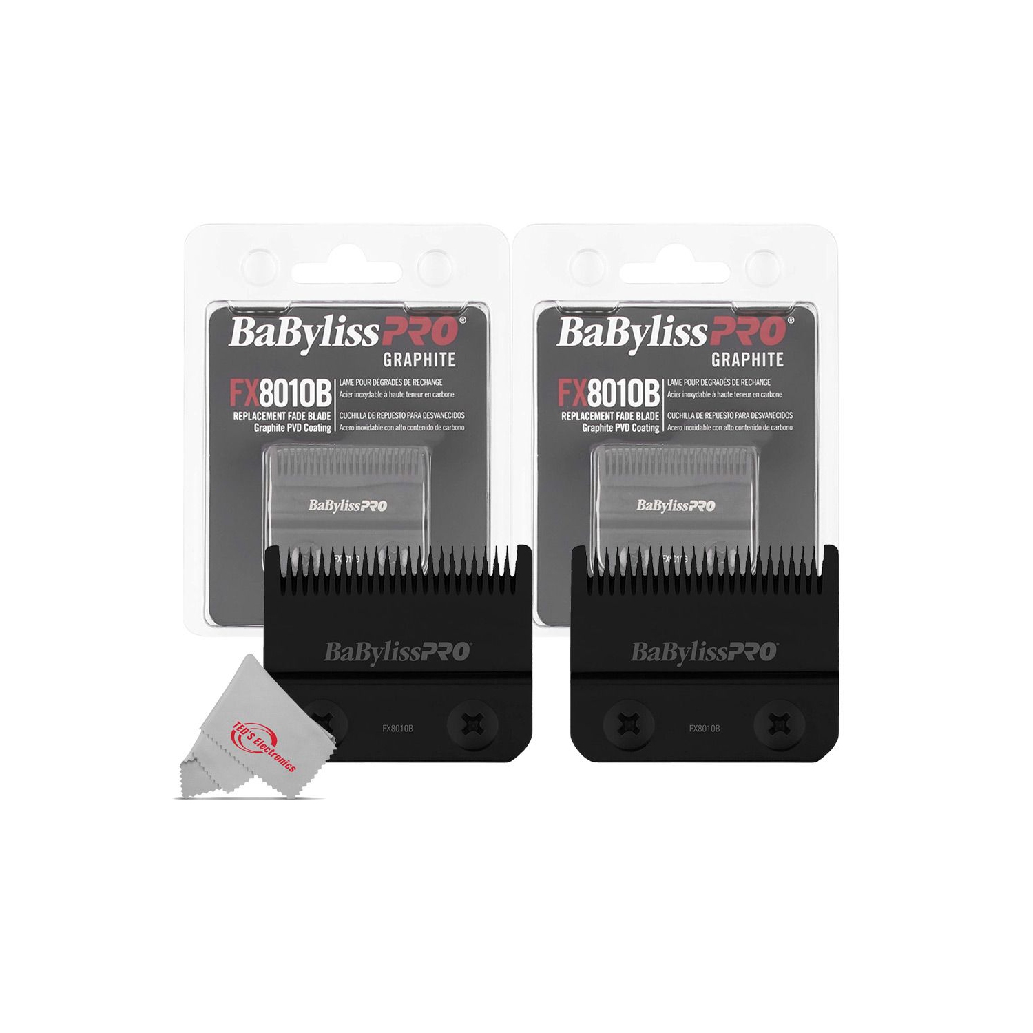 Two Pack Babyliss Pro Graphite FX8010B Replacement Fade Blade with PVD Coating For FX810 FXF880 FX870 - International Model