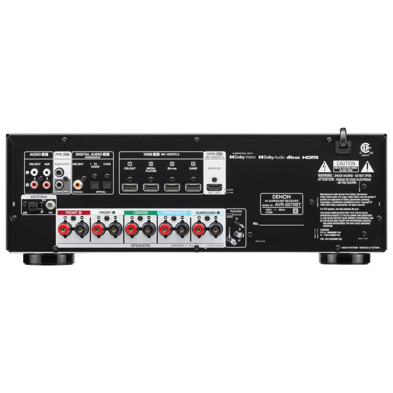 Denon AVR-S570BT 5.2 Channel 8K Ultra HD Network AV Receiver