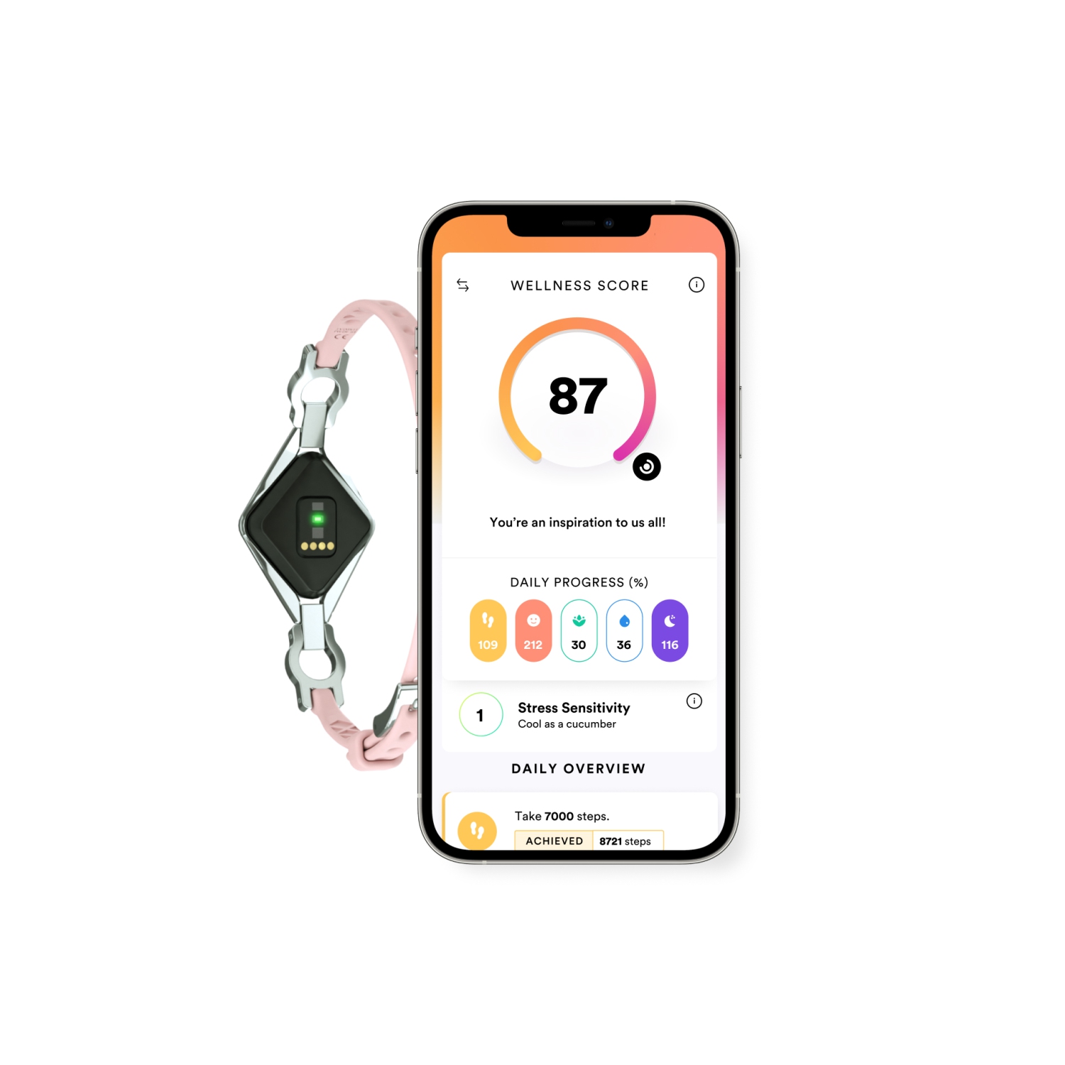 Bellabeat Ivy Wellness Tracker Smart Jewelry - Silver/Blush