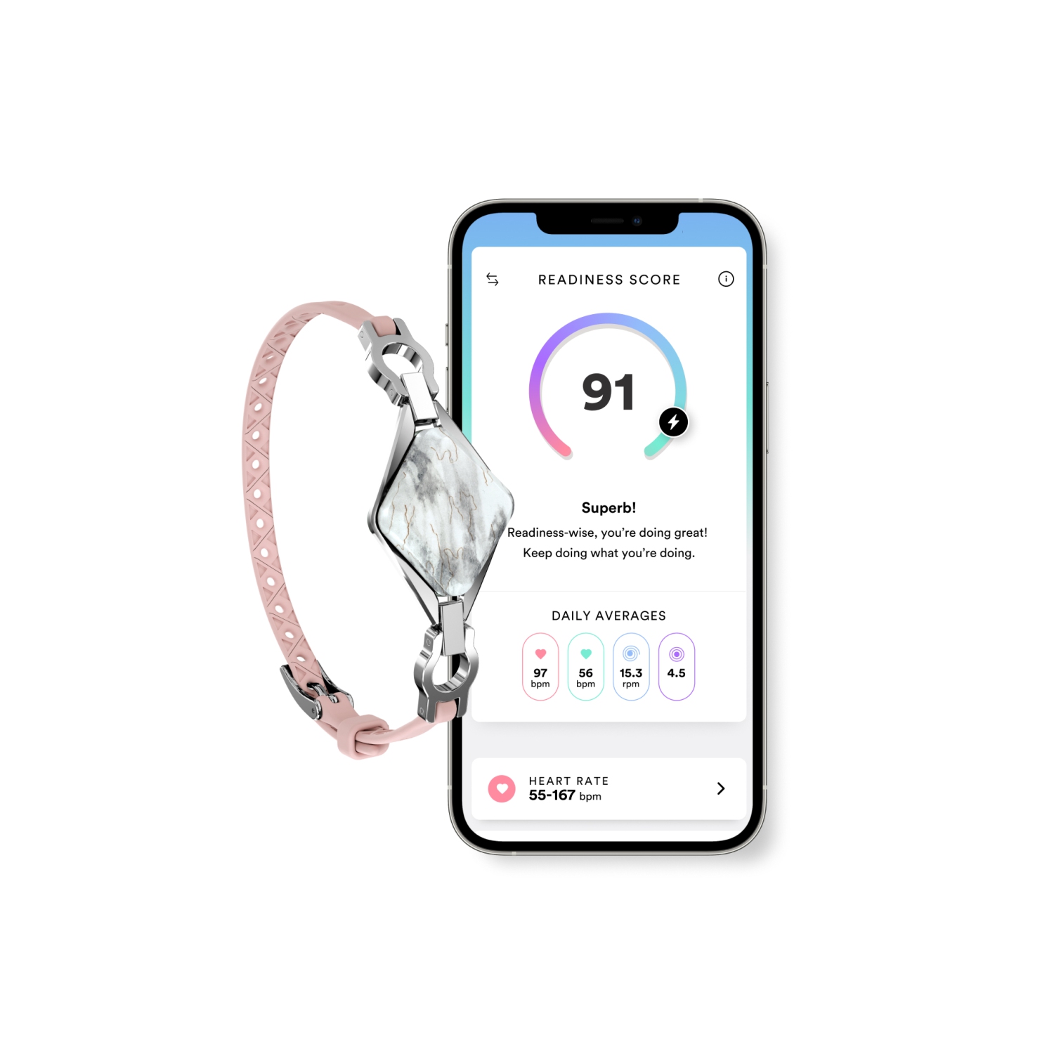 Bellabeat Ivy Wellness Tracker Smart Jewelry - Silver/Blush