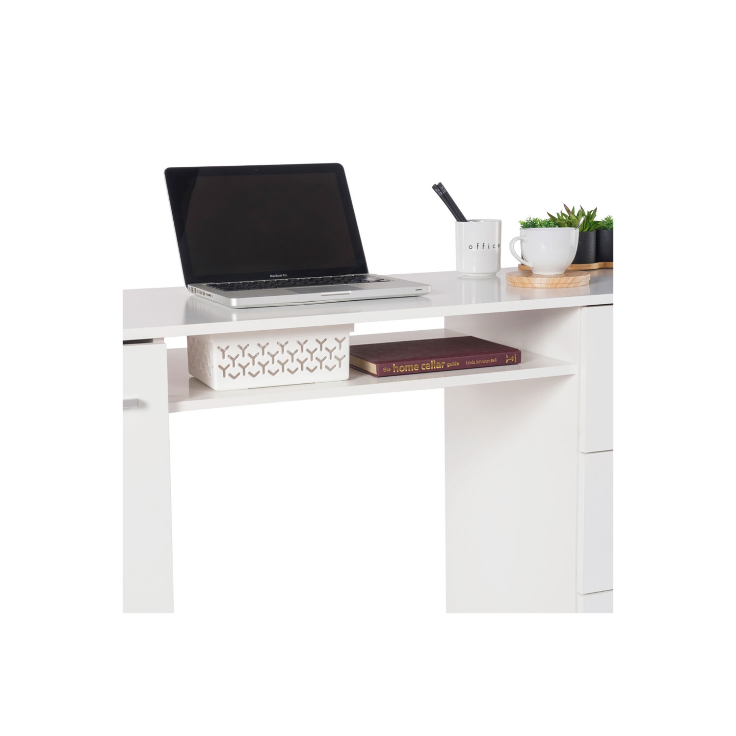 Bureau d’ordinateur avec 3 tiroirs, 1 porte et 1 tablette de rangement de MADESA, beaucoup d’espace, bois, 18 prof. X 53 larg. X 30 haut. - Blanc